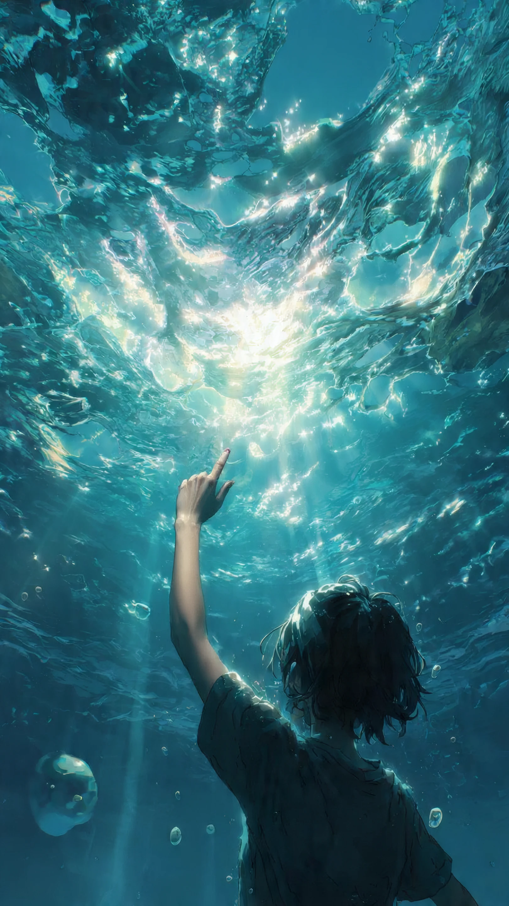 Drowning in Light Sunlit Depths Reaching Upward in Blue Wate