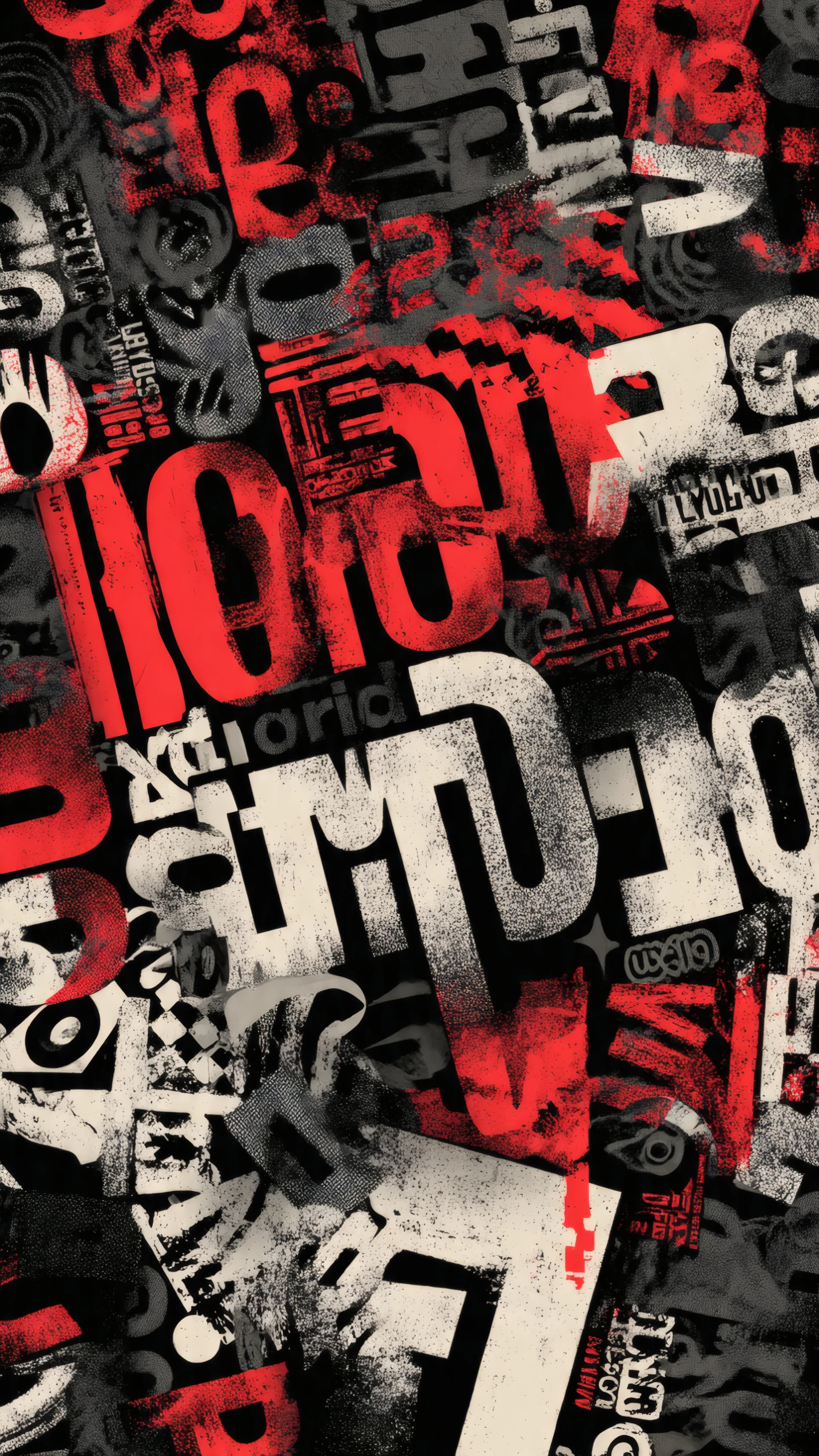 Dynamic Typographic Collage in Red White and Black