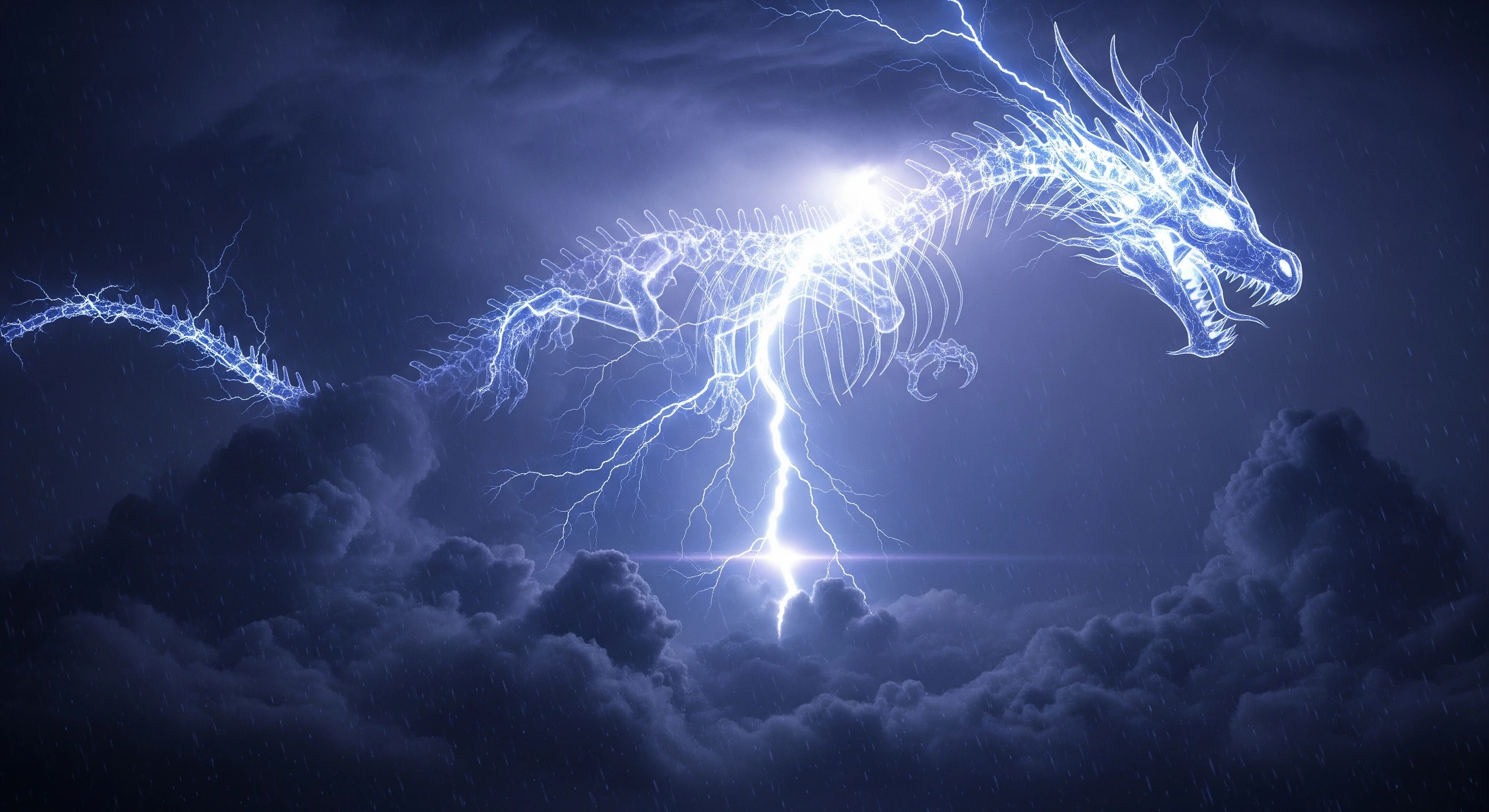 Electric Dragon Skeleton in Stormy Skies