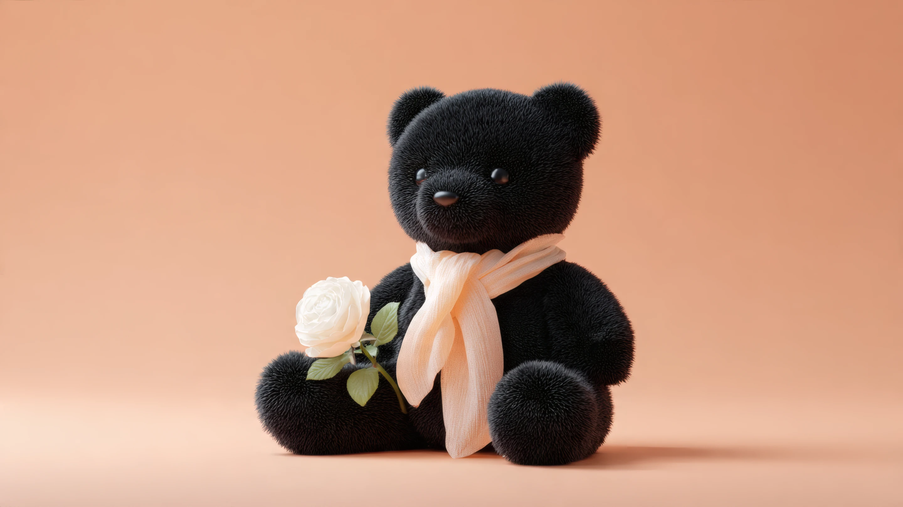 Elegant Black Teddy Bear with a White Rose Bouquet