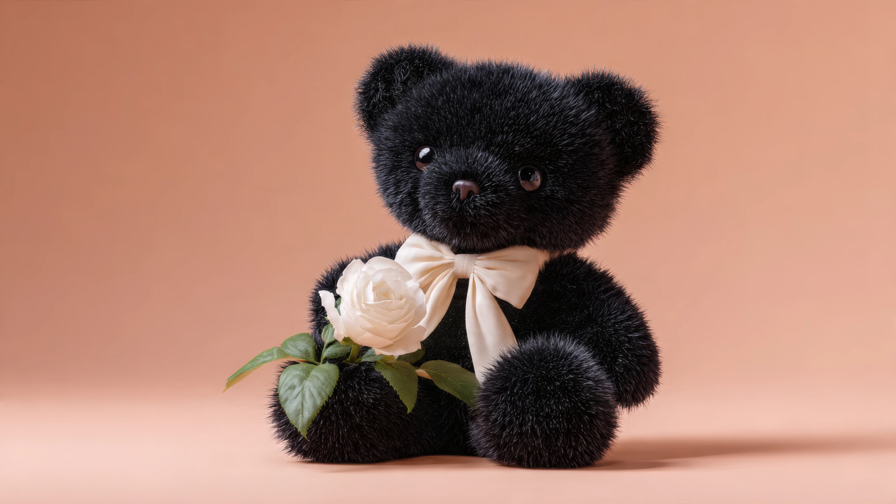Elegant Black Teddy Bear with Cream Rose Bouquet