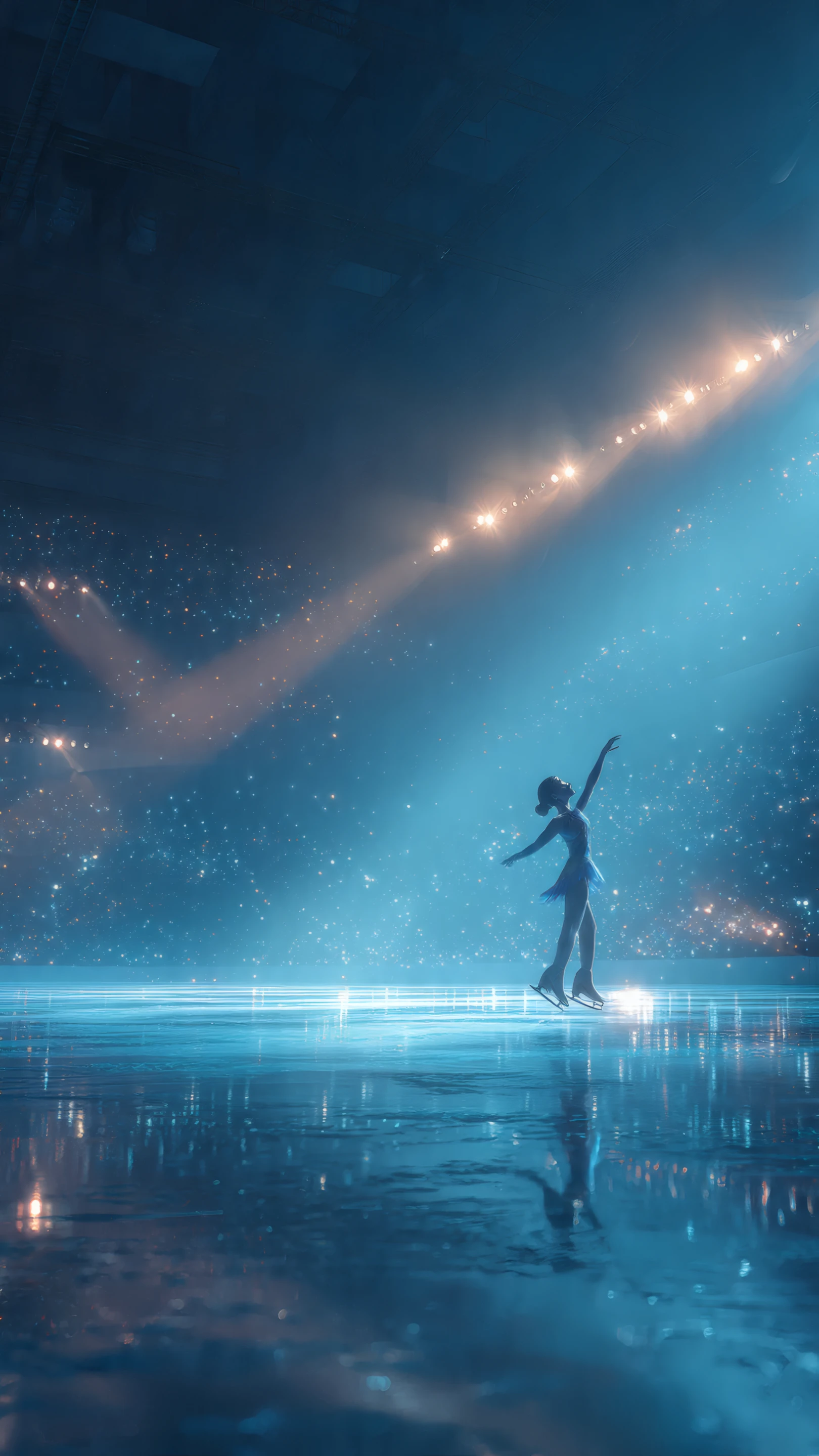 Elegant Ice Skater in Blue Spotlight Arena