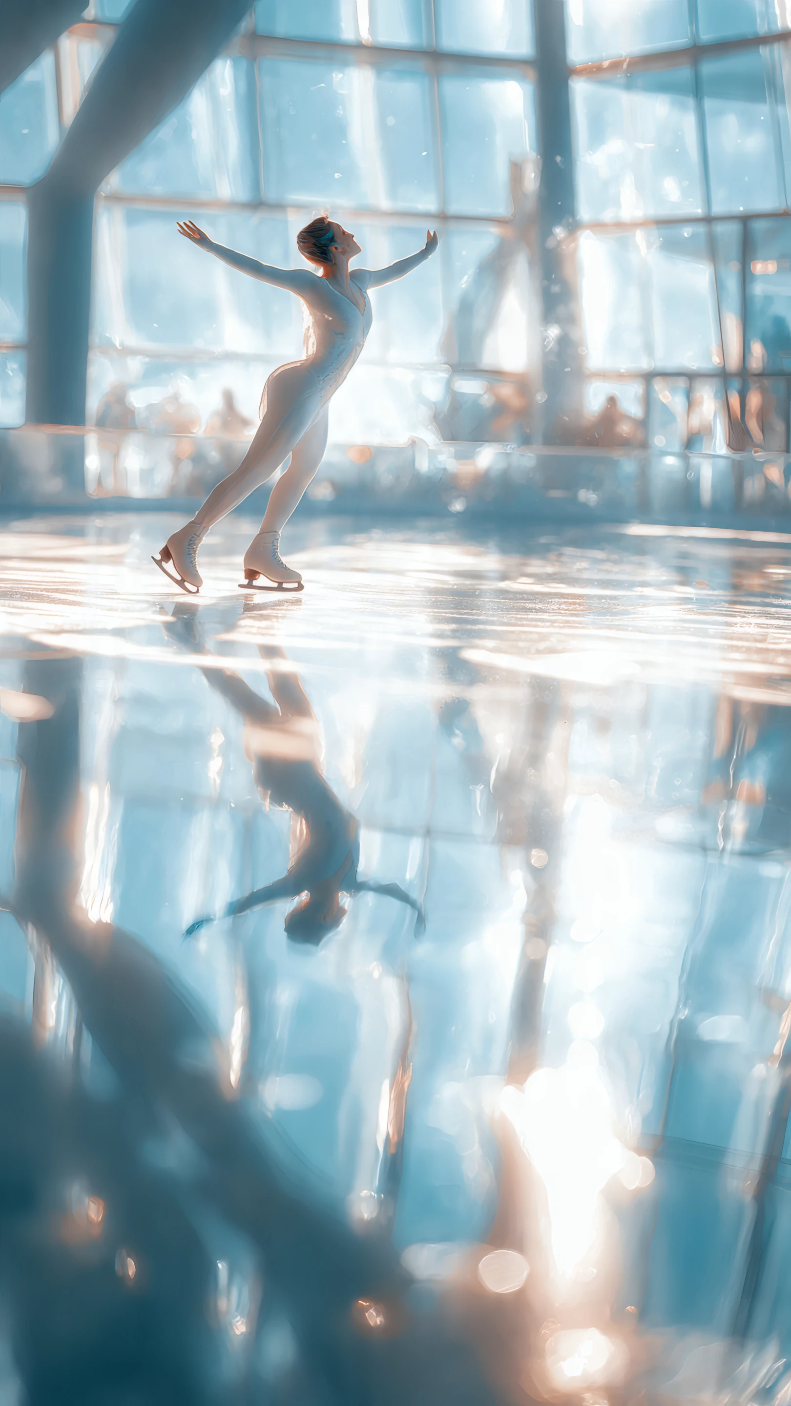 Elegant Ice Skater in Sunlit Arena