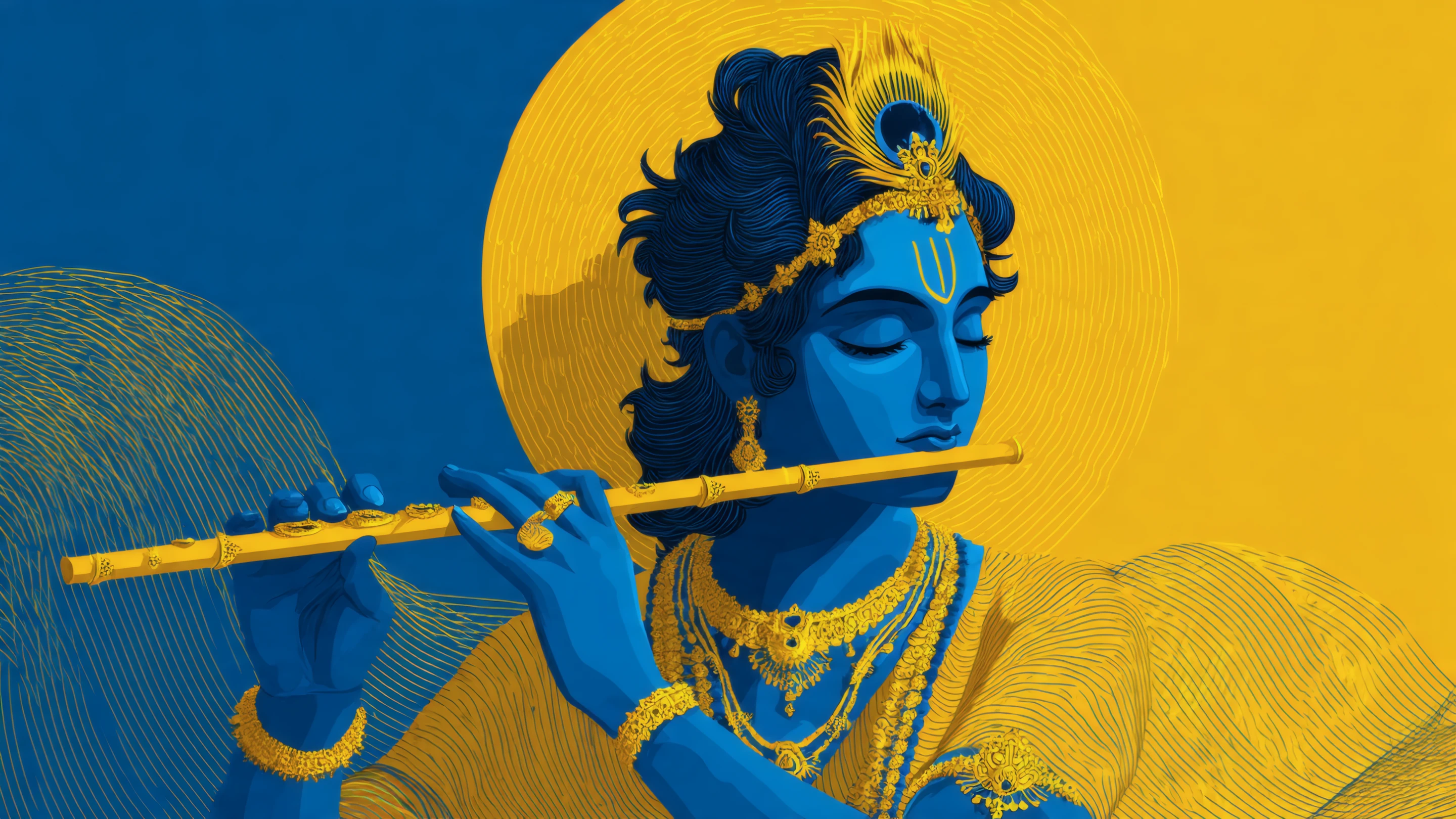 Elegant Illustration of a Blue God with Flute