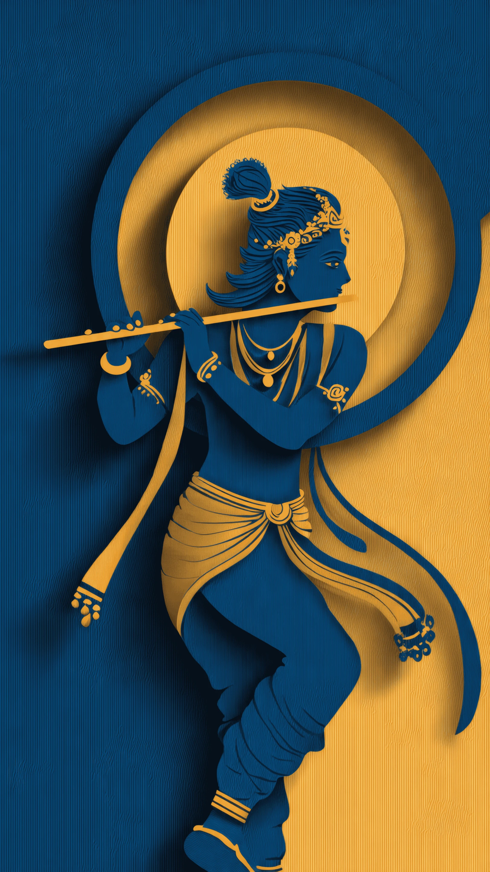 Elegant Krishna Paper Cutout Art in Blue and Gold