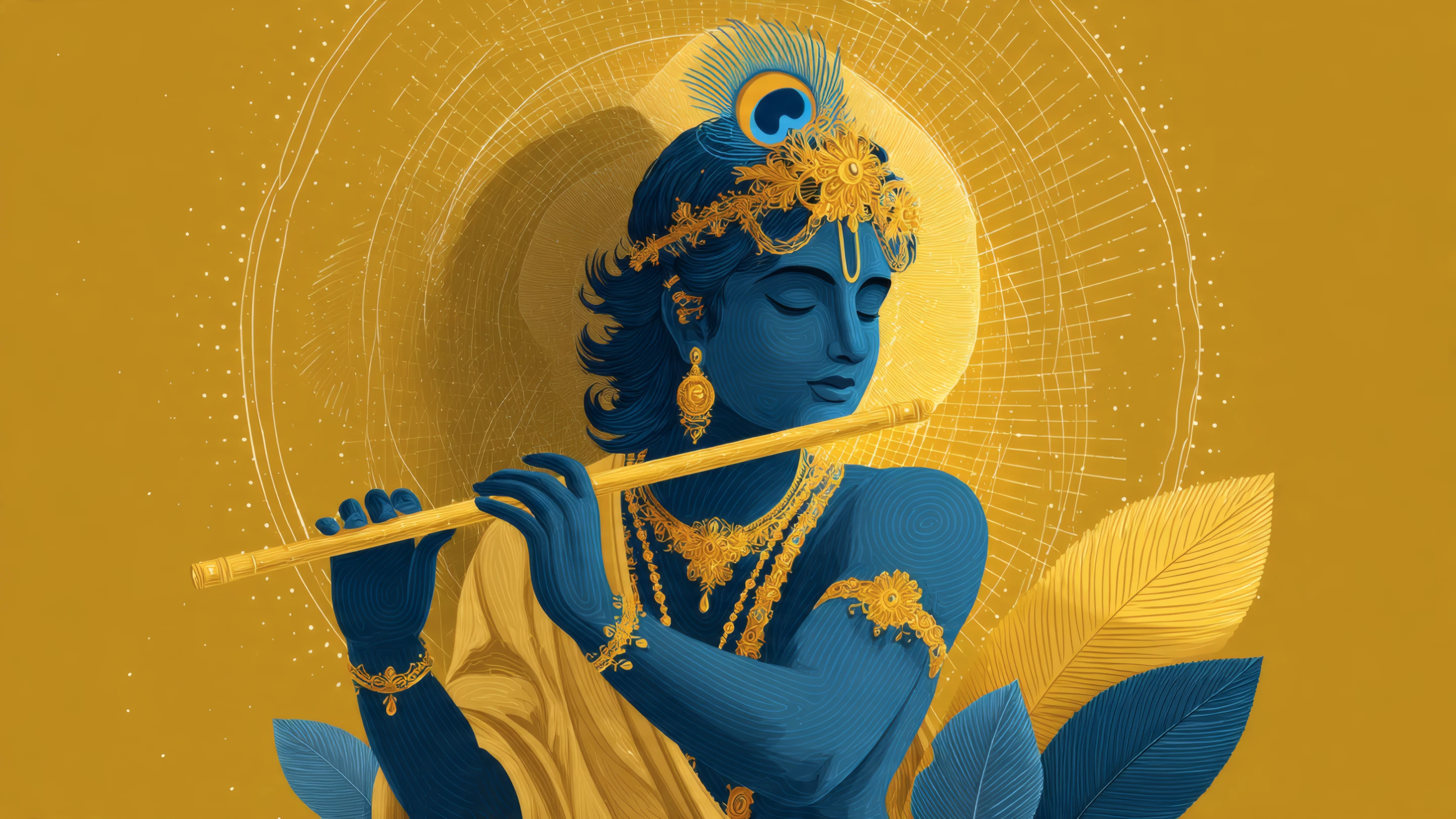Elegant Lord Krishna Illustration with Golden Accents