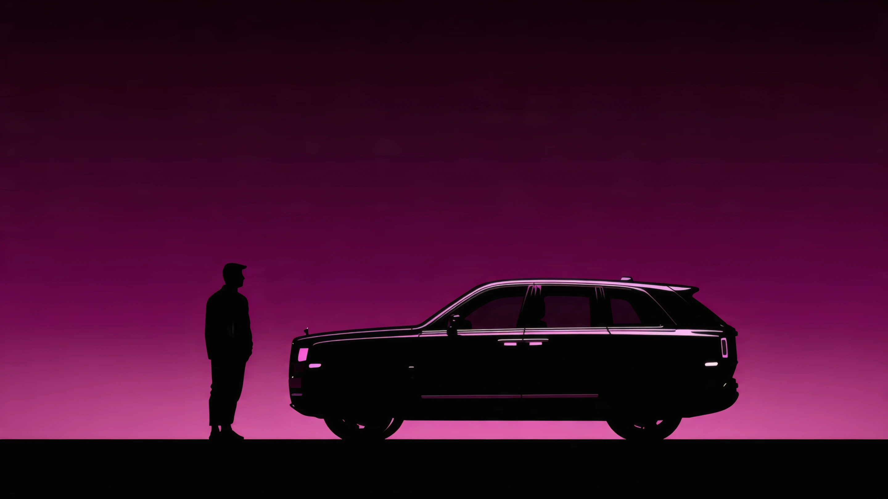 Elegant Silhouette of a Car and Man on Purple Backdrop