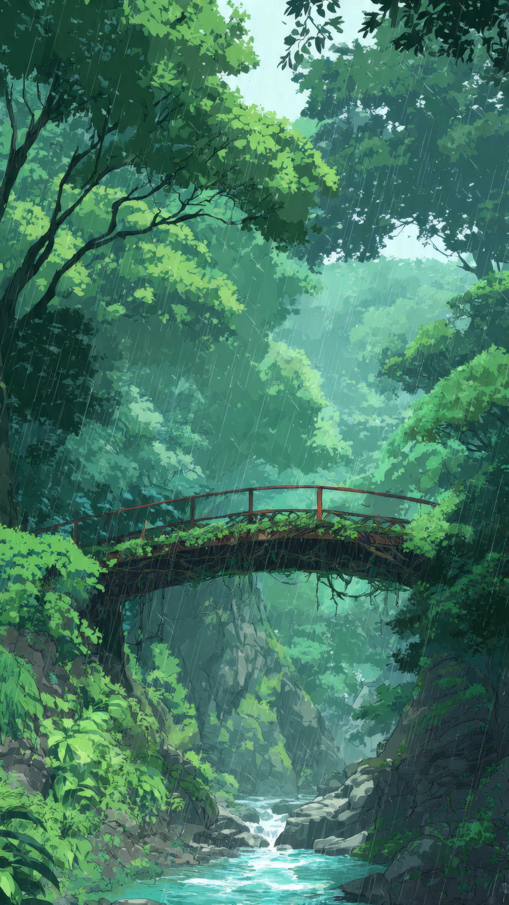 Emerald Forest Bridge in Gentle Rain