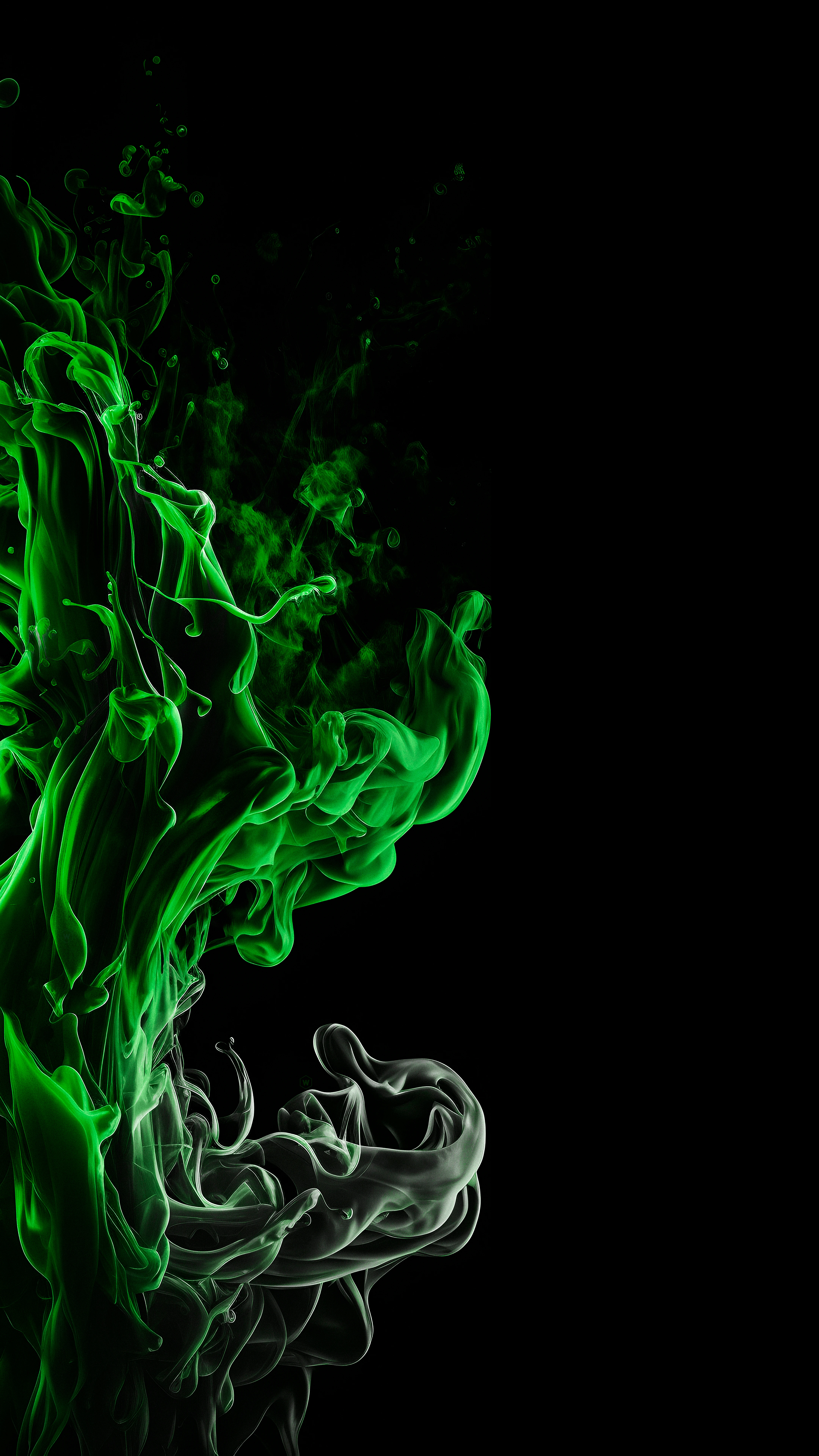 Emerald Green Smoke Plumes on Black Canvas