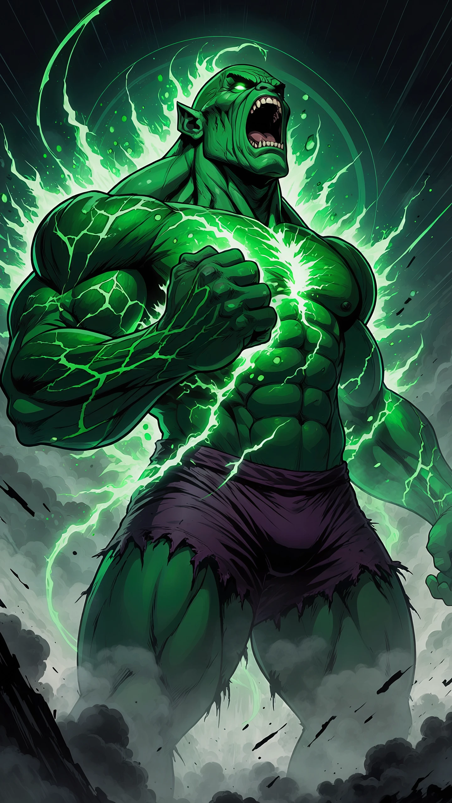 Emerald Rage Monster Unleashing Green Lightning Art wallpaper 1440x2560