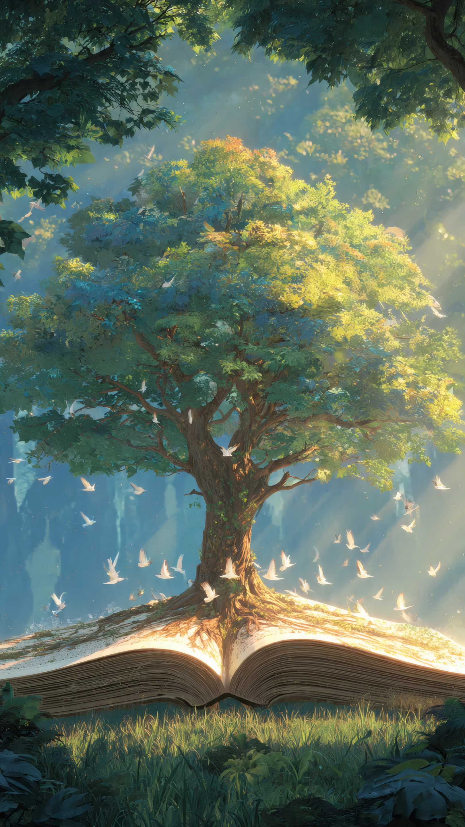 Enchanted Tree of Knowledge with Dove Flight
