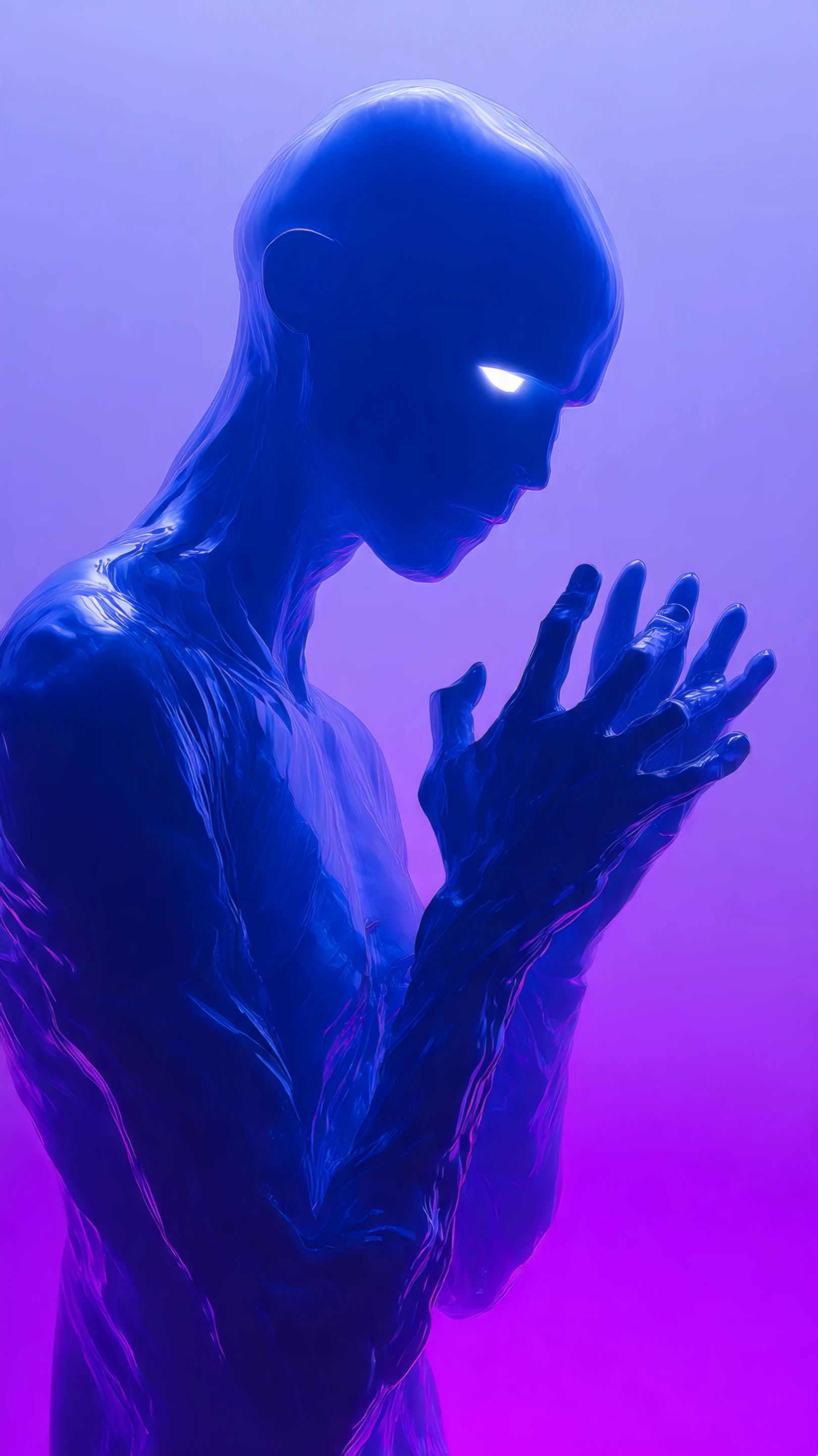 Ethereal Alien Figure in Blue and Purple Light