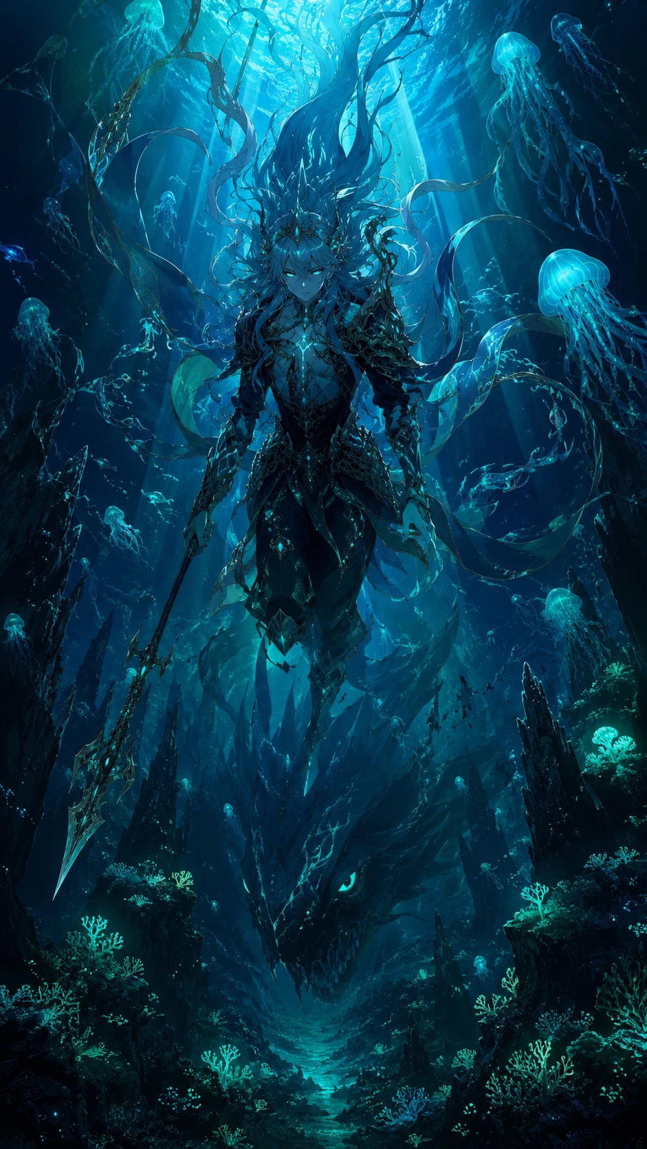 Ethereal Anime Queen in Underwater Kingdom wallpaper 941x1672