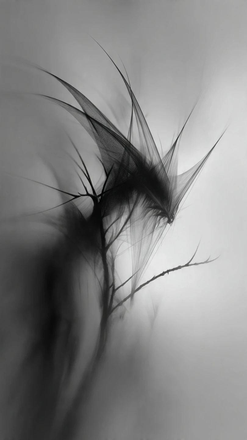 Ethereal Black Tree Silhouette in Foggy Abstract Art