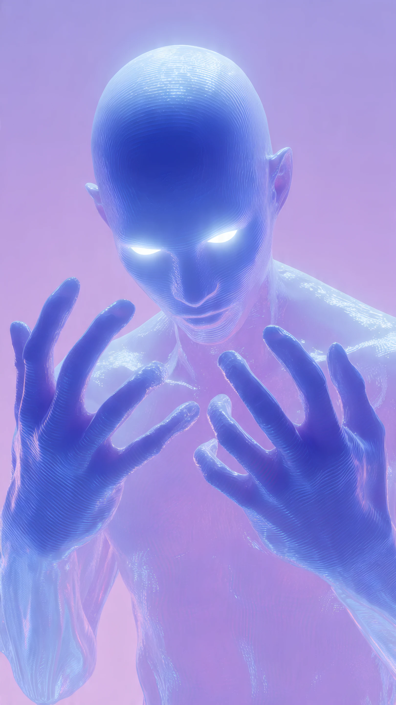 Ethereal Blue Figure with Luminous Eyes
