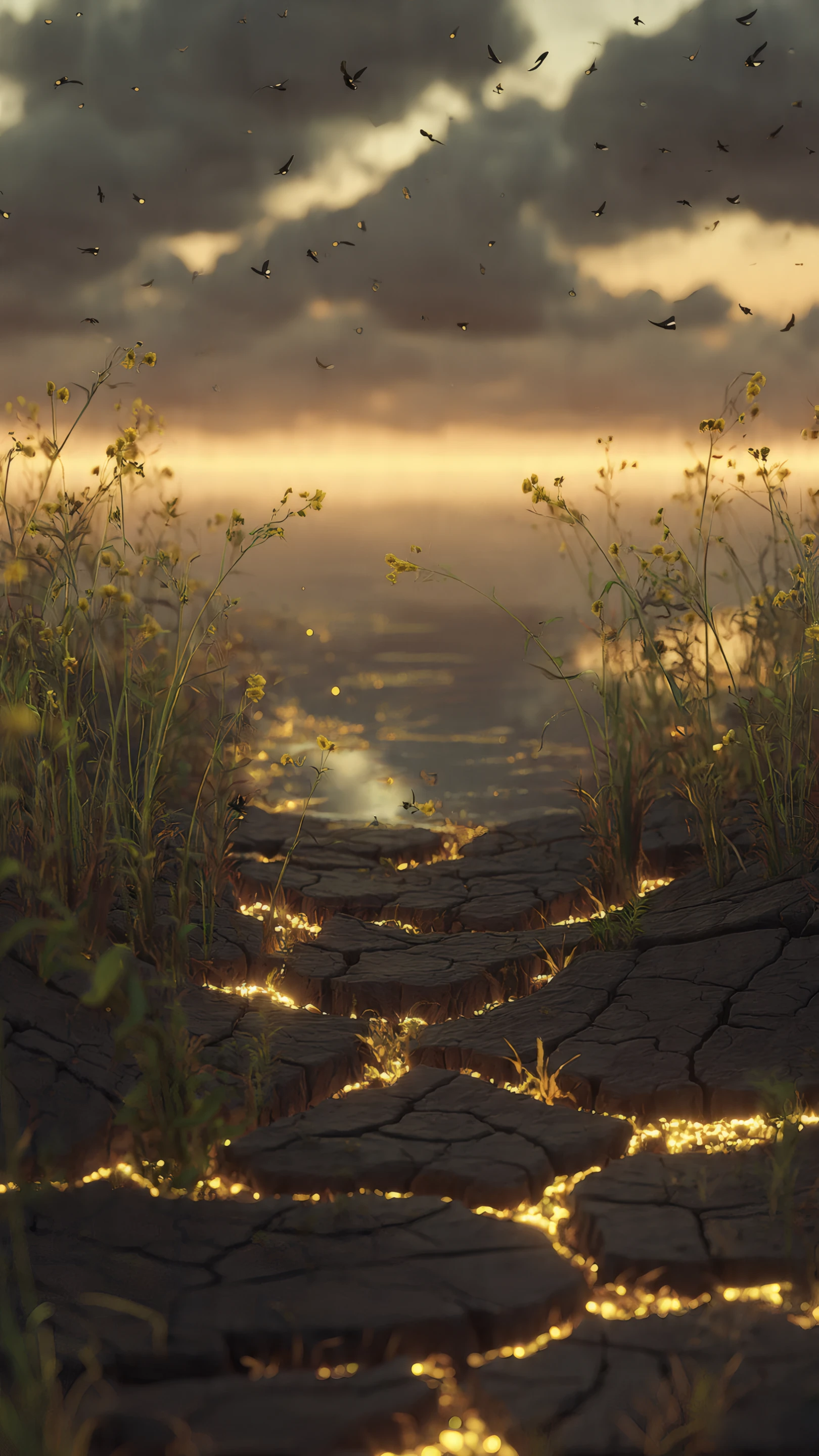 Ethereal Cracked Earth Path at Golden Sunset