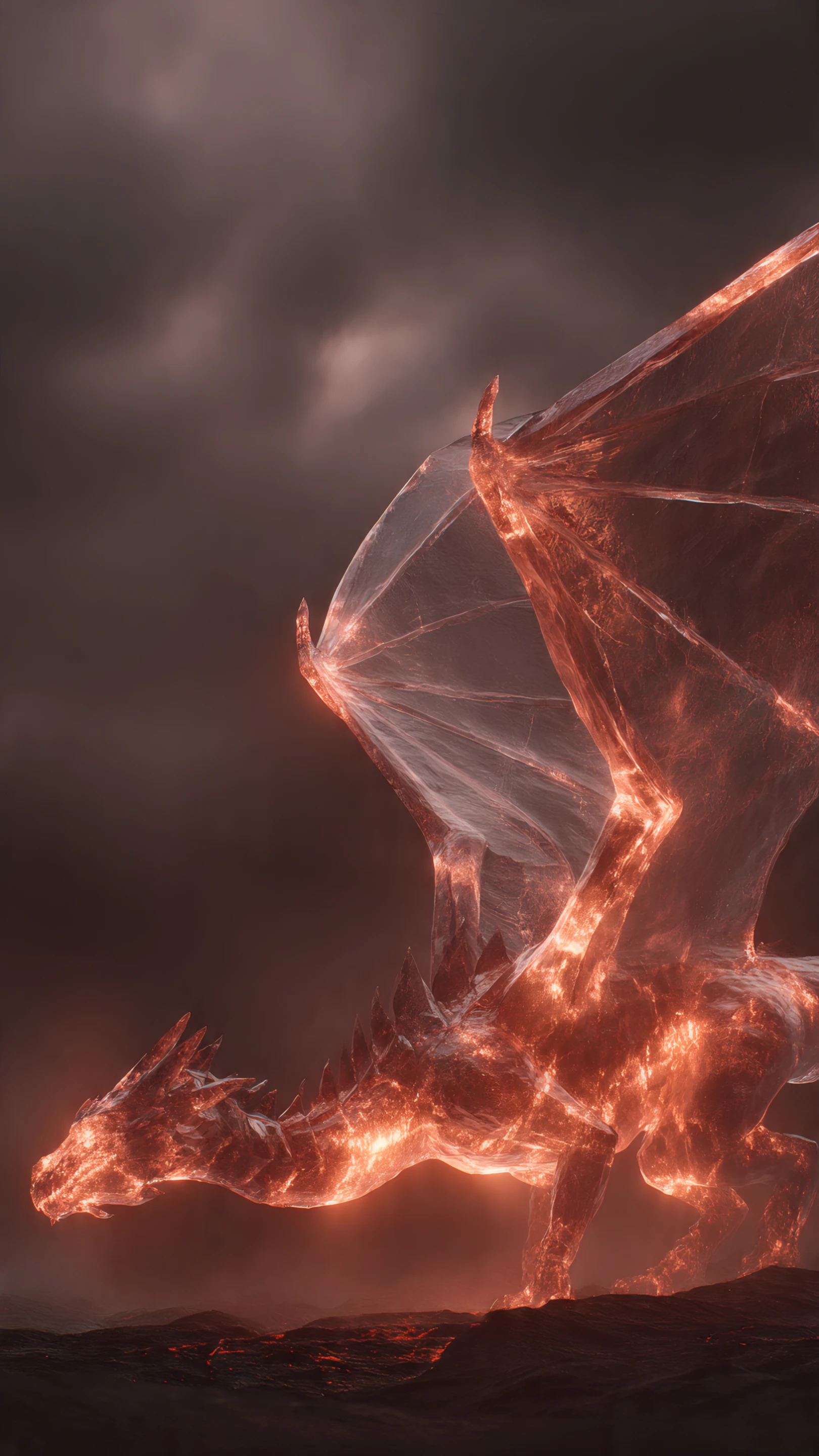 Ethereal Fire Dragon Rising from Volcanic Ash