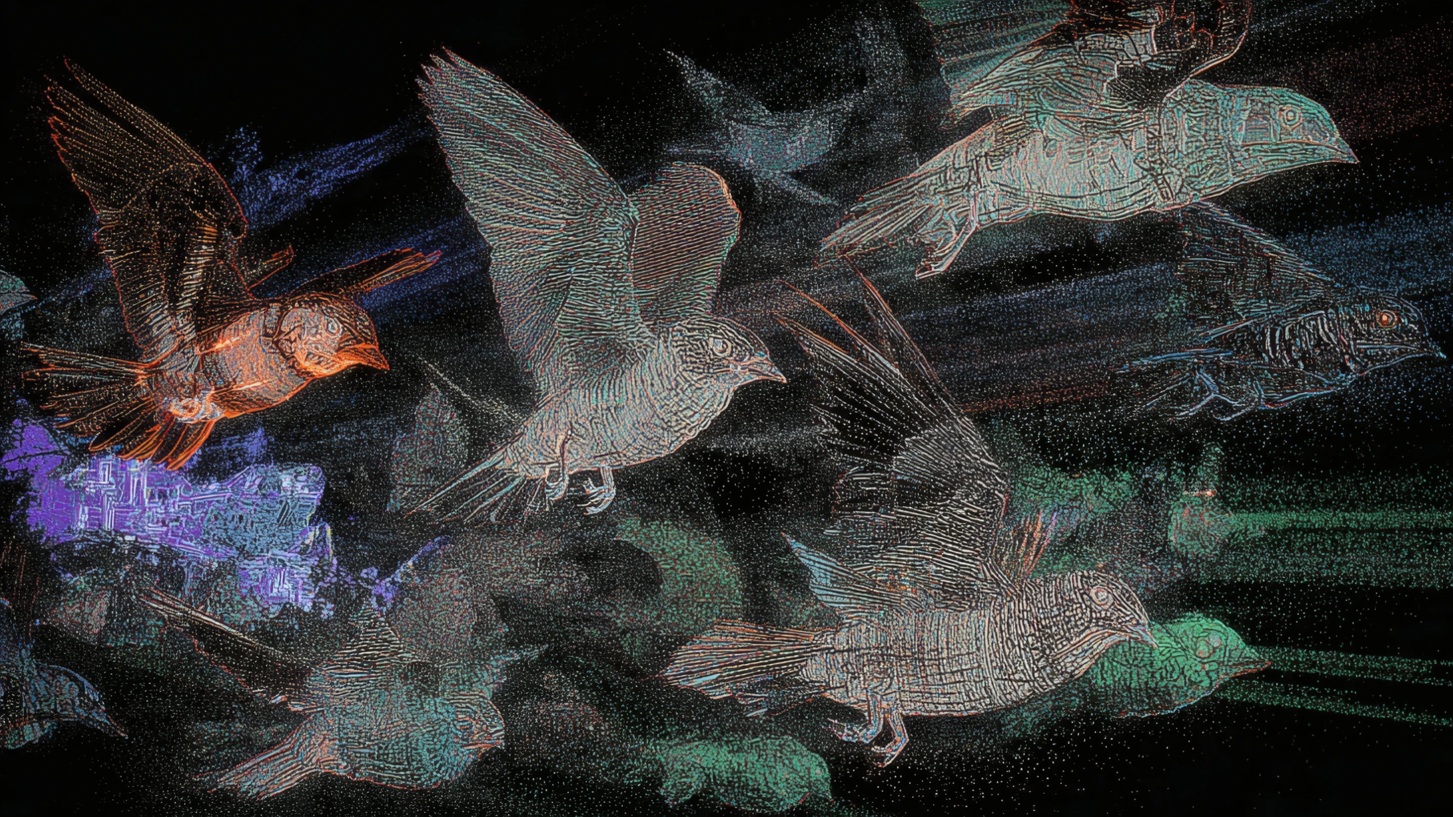 Ethereal Flock Birds in Flight Abstract Glow