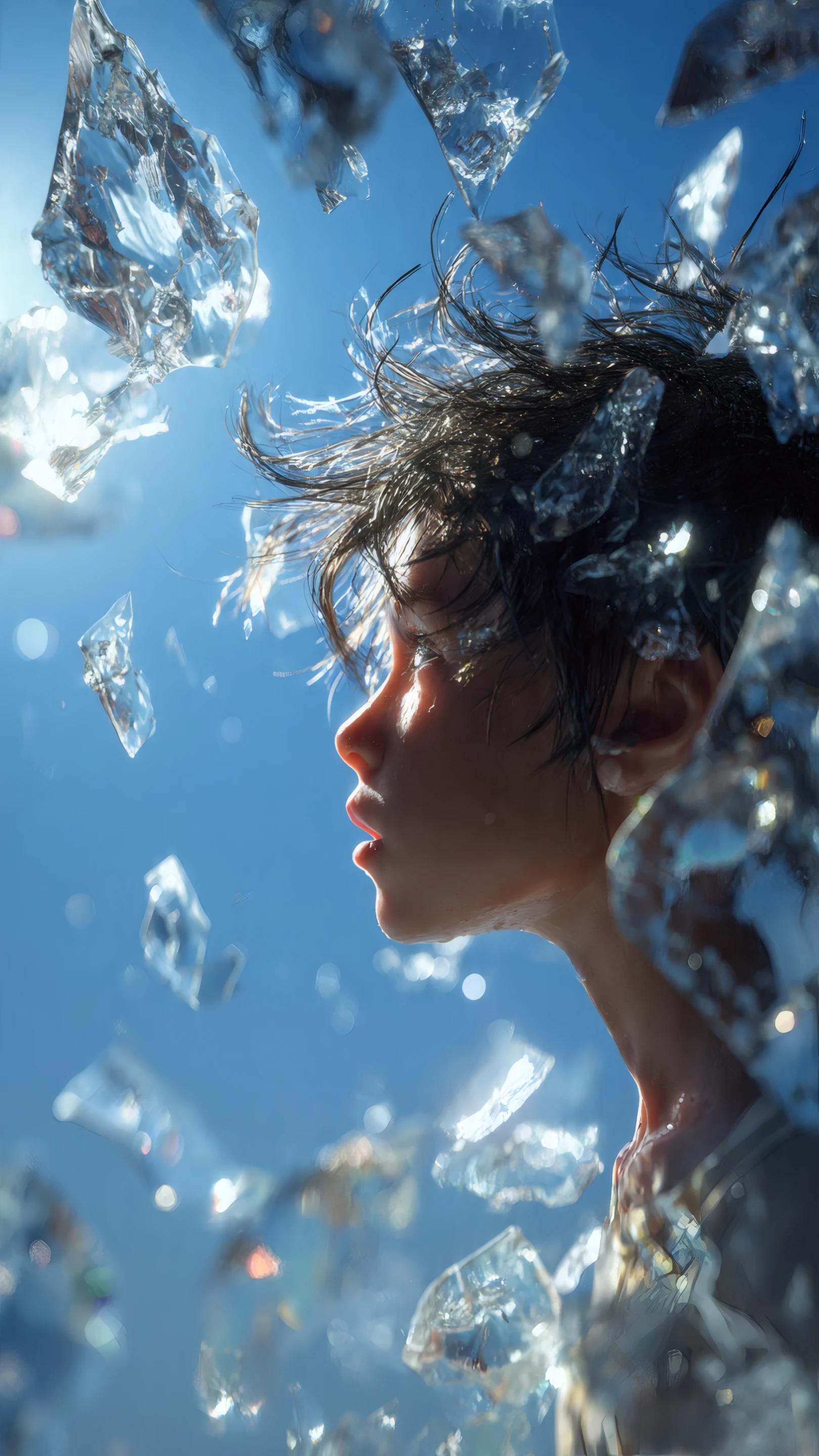 Ethereal Girl in Ice Shard Cascade