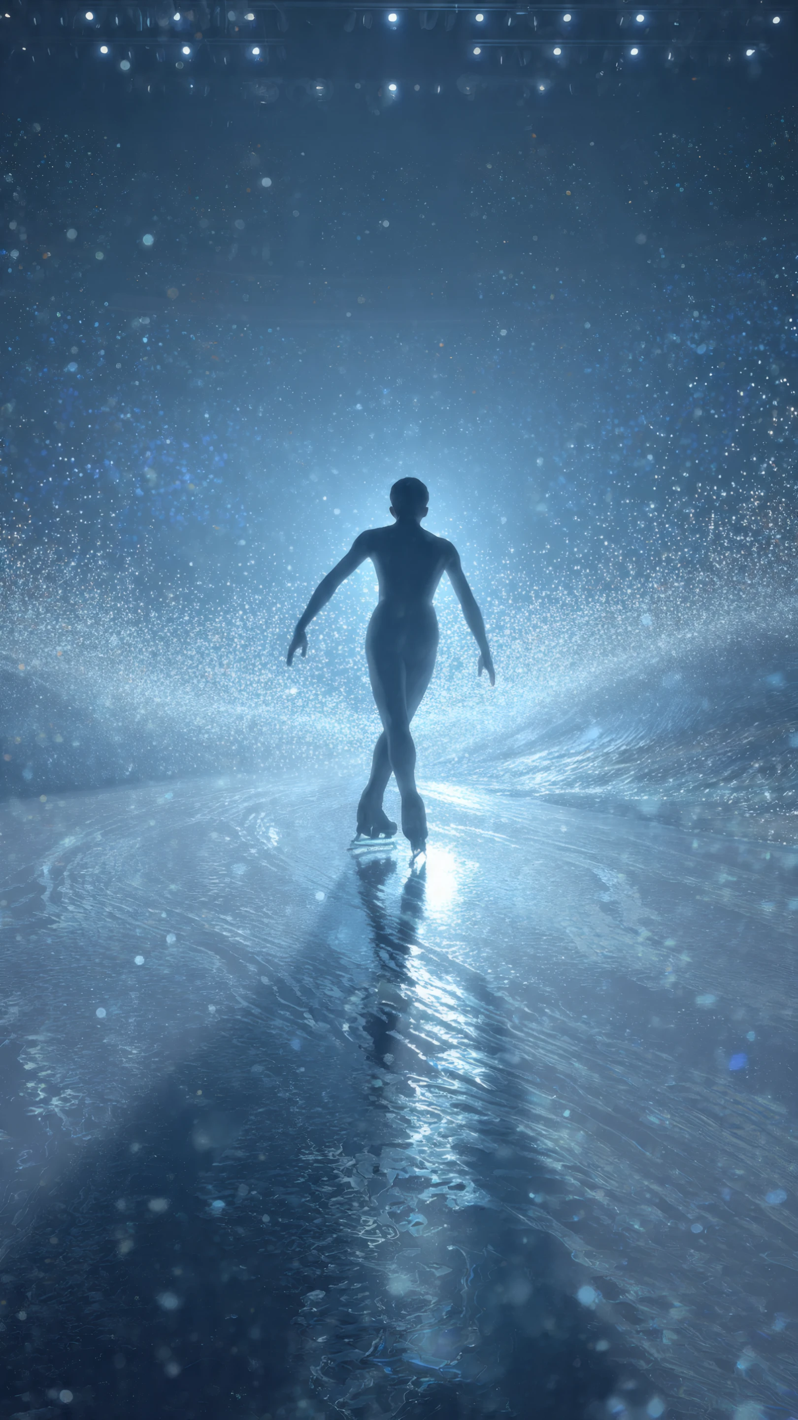 Ethereal Ice Skater in a Blue Spotlight