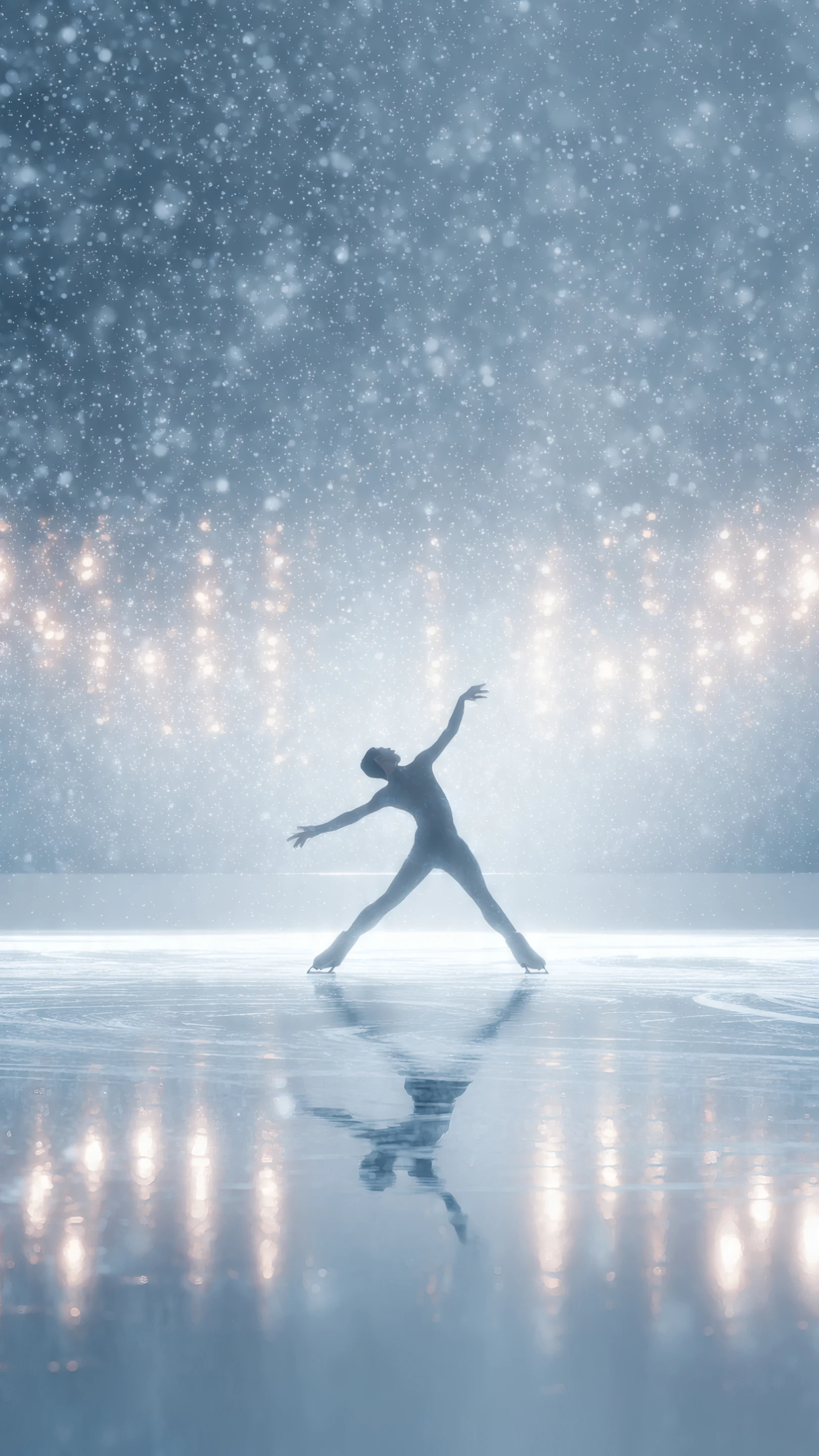 Ethereal Ice Skater Silhouette in Snowy Spotlight