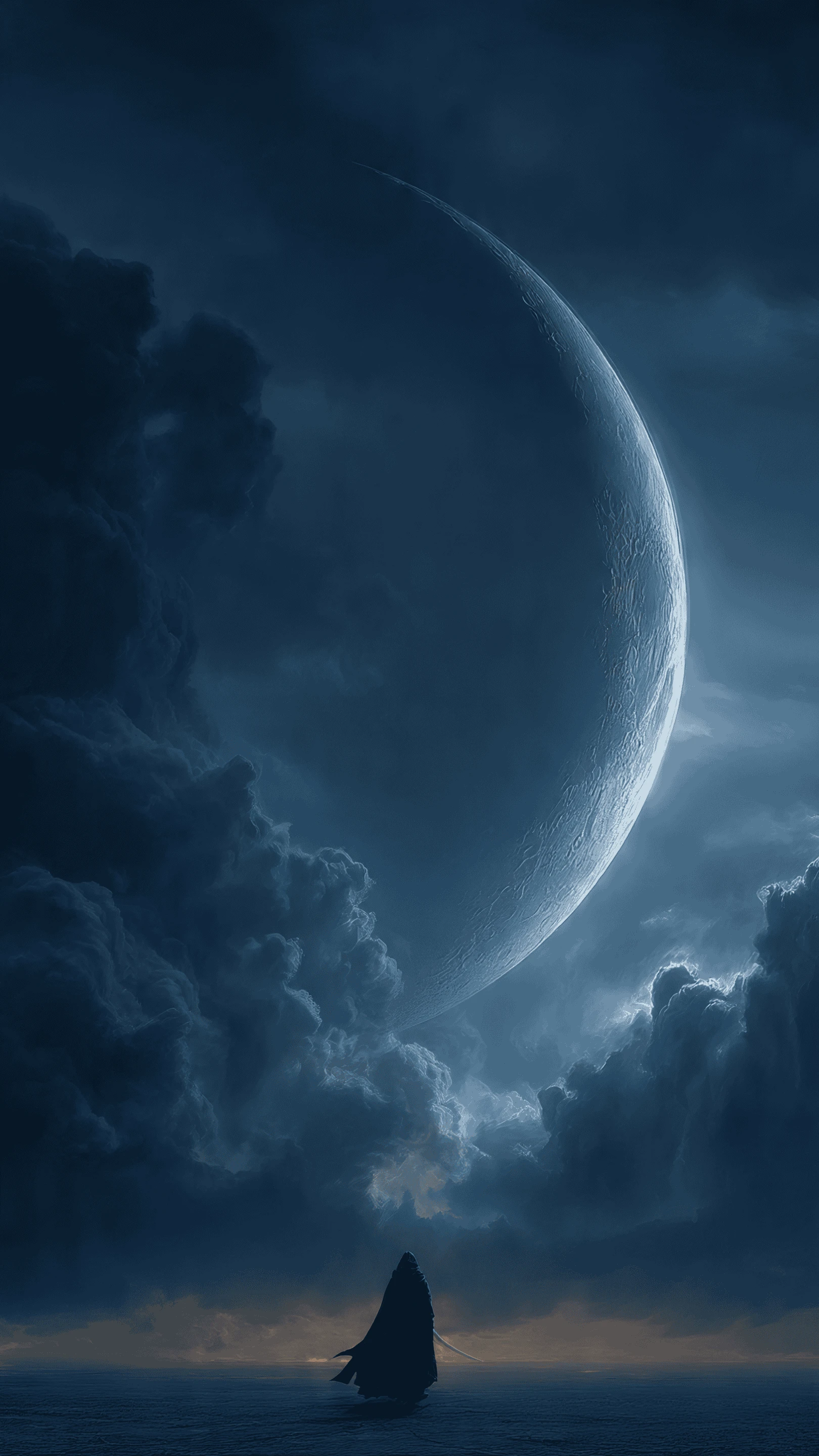 Ethereal Moonlit Wanderer in a Dreamy Landscape