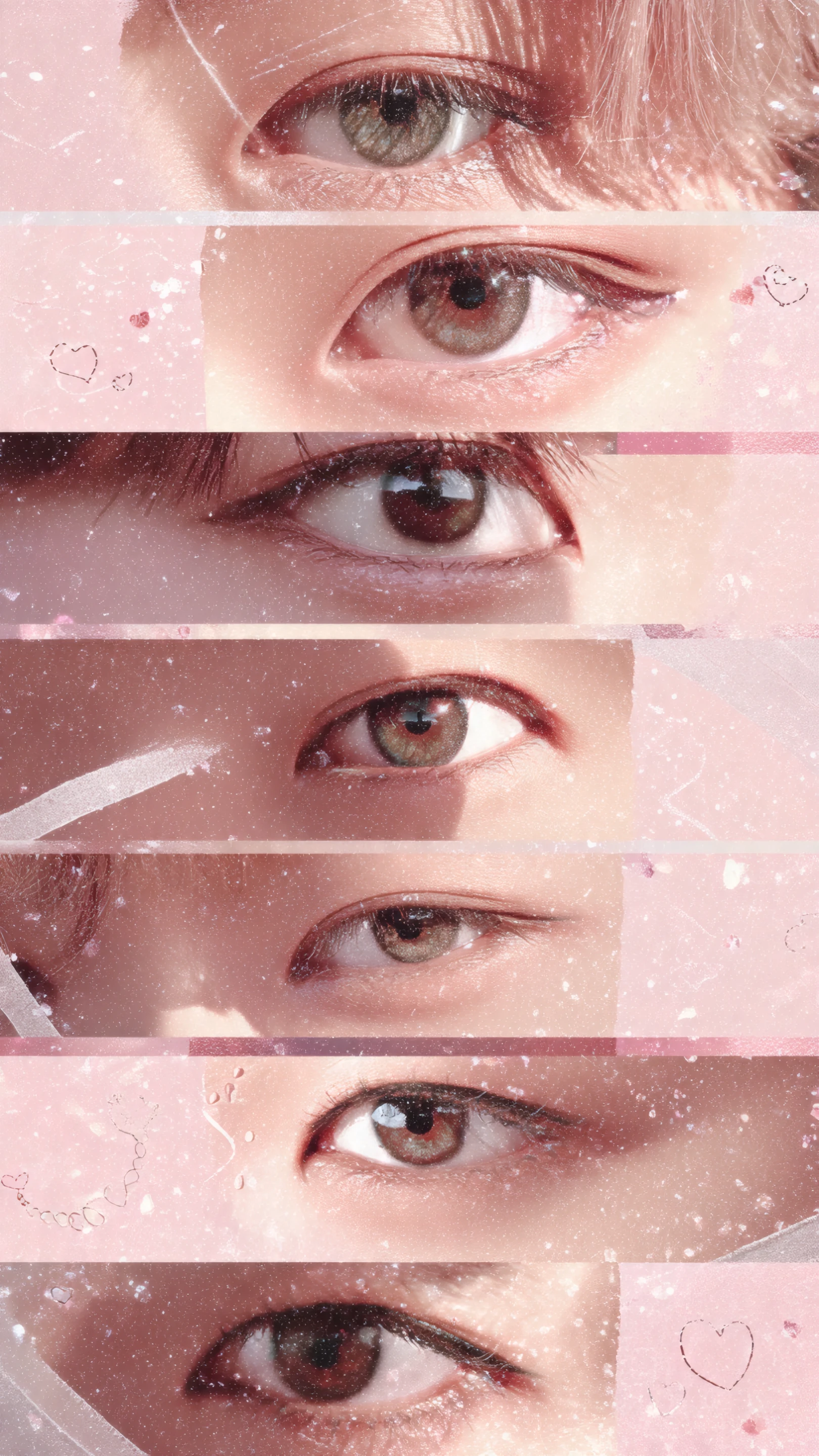 Eye Collage in Soft Pink Tones with Bokeh Effects