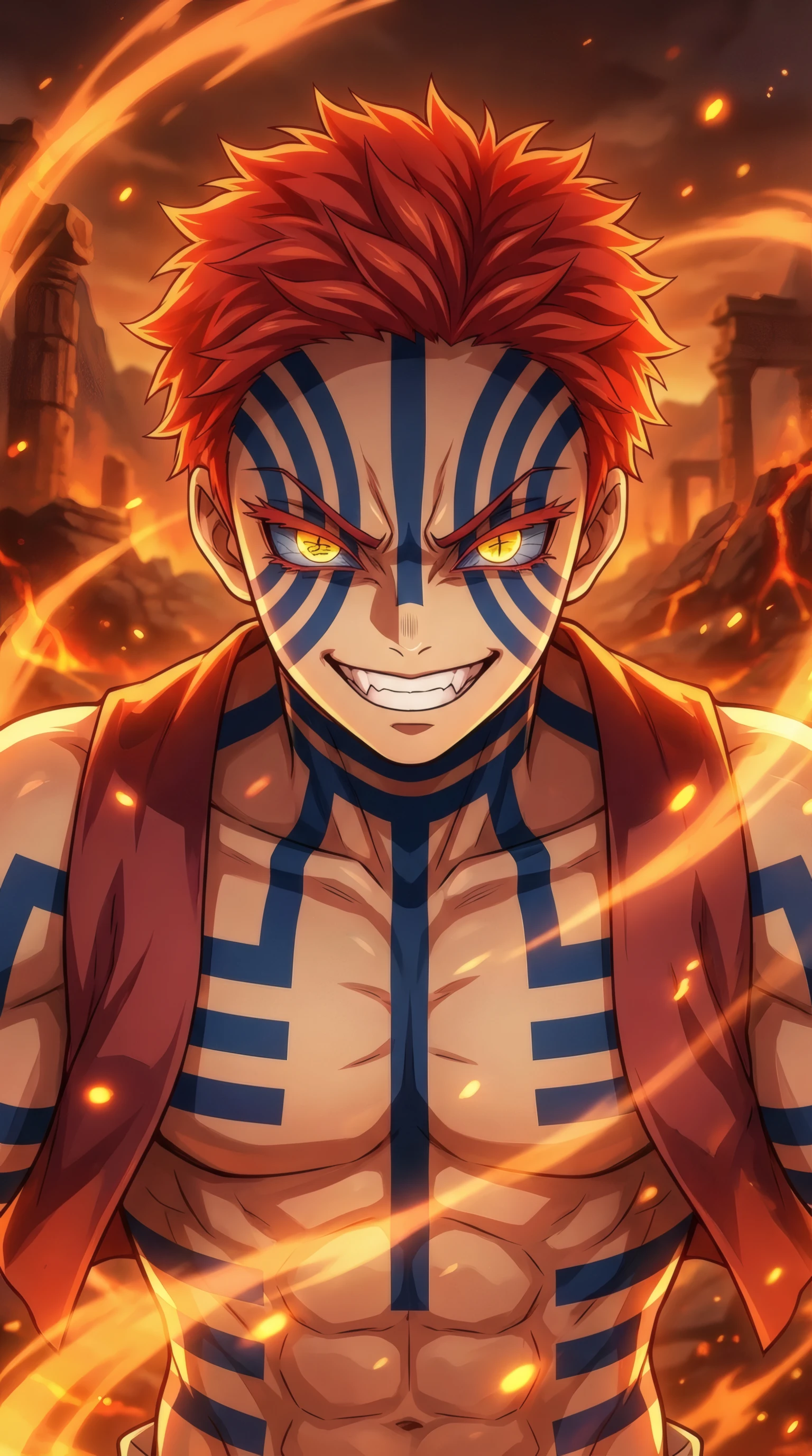 Fierce Anime Demon with Striking Blue Markings