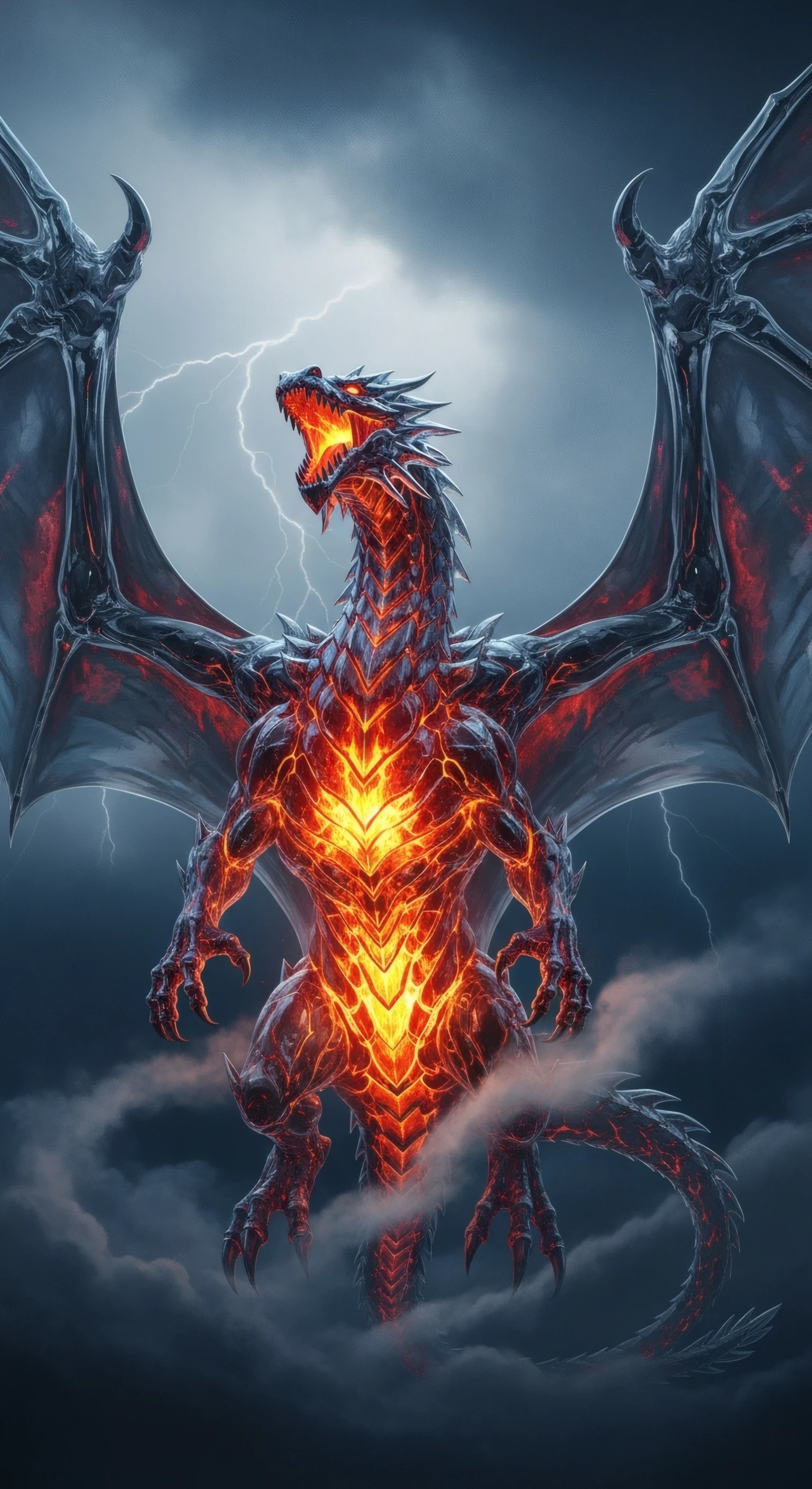 Fiery Lava Dragon Roaring in Thunderstorm