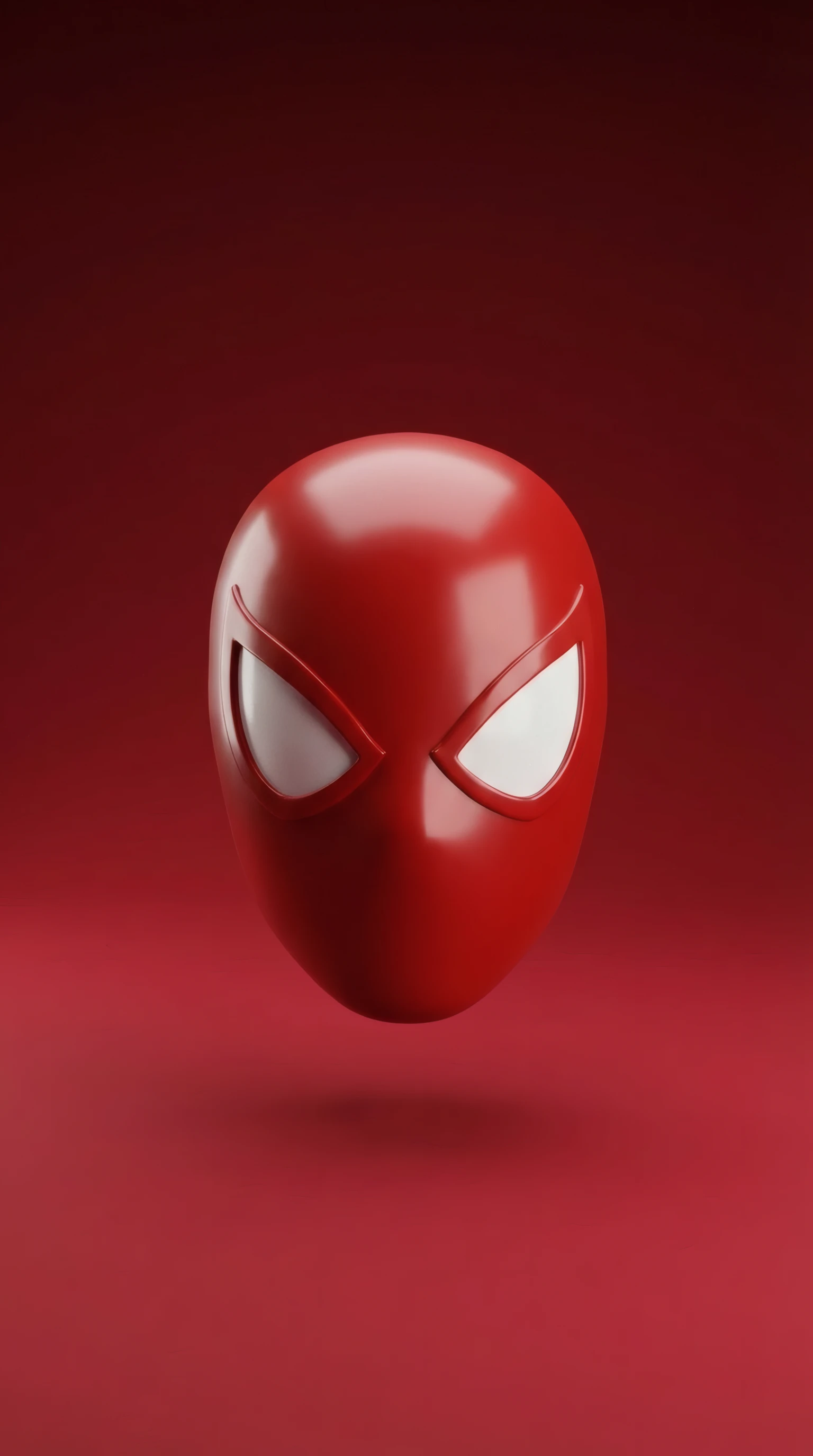 Glossy Red Spider-man Mask on Crimson Backdrop
