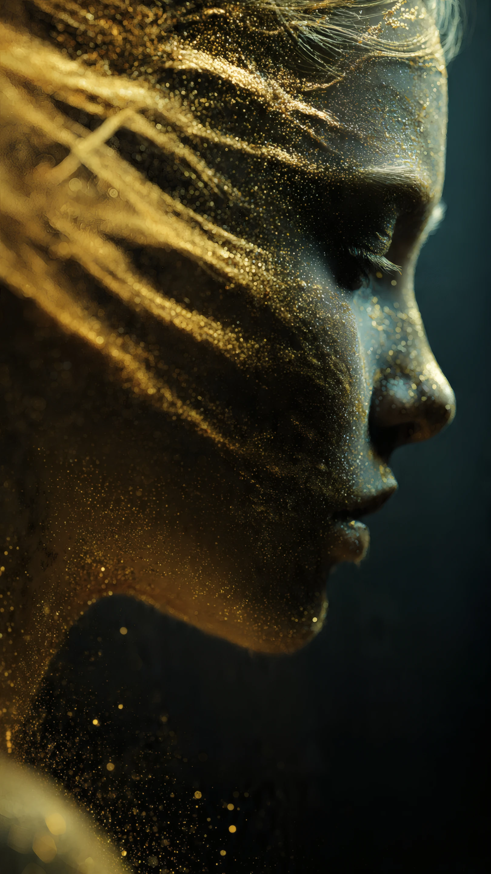 Golden Dust Dream Woman's Profile in Glimmering Light