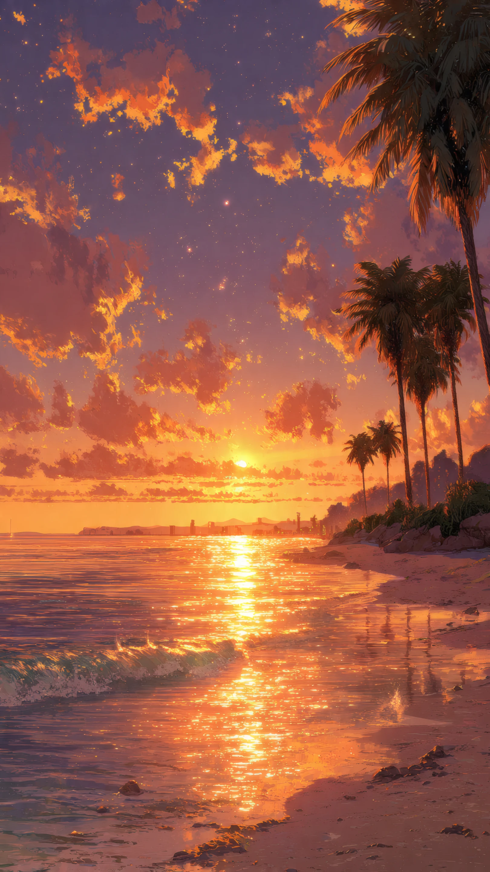 Golden Hour at Tropical Beach with Palm Trees