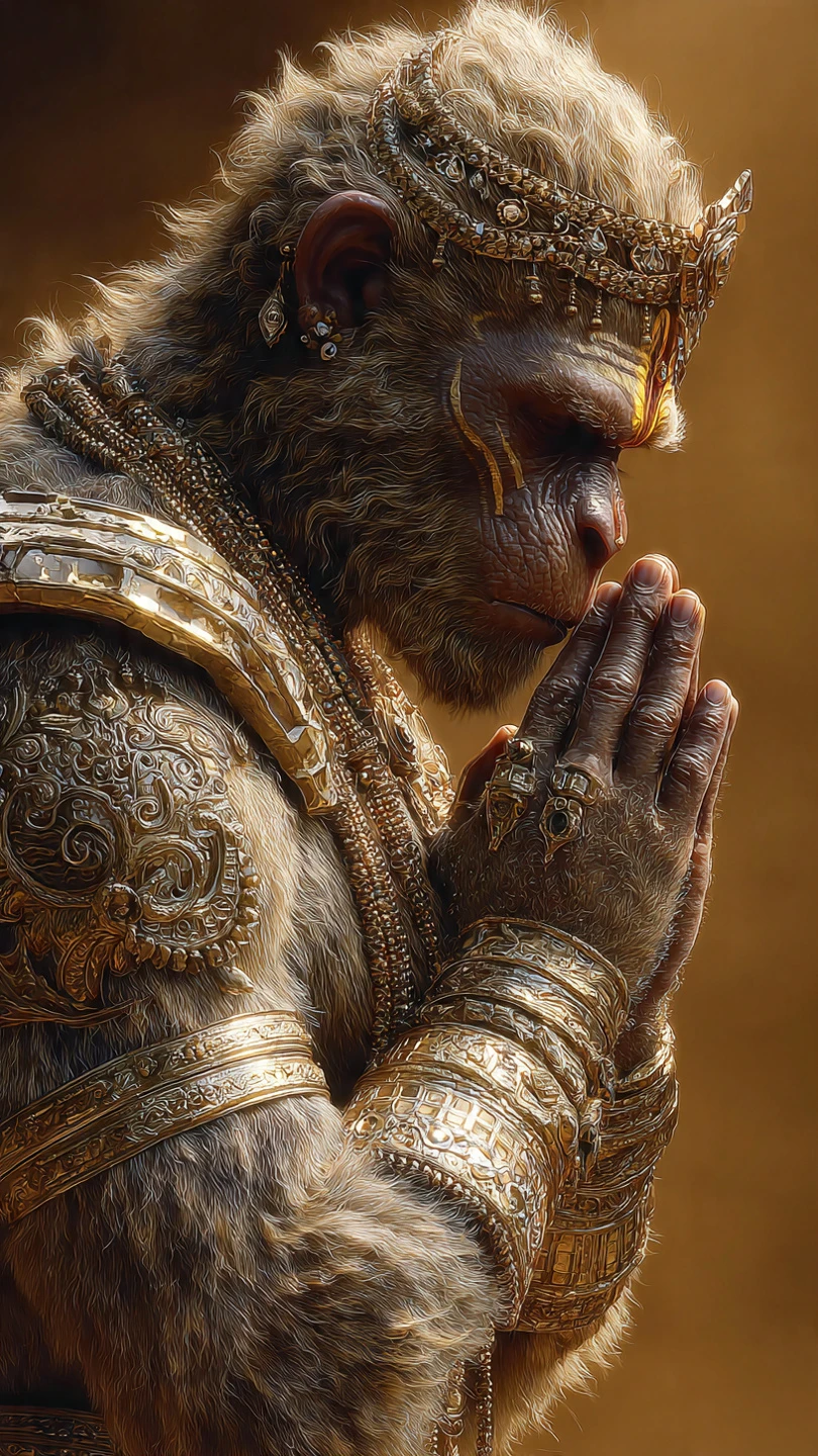 Golden Monkey God with Ornate Jewelry and Armor