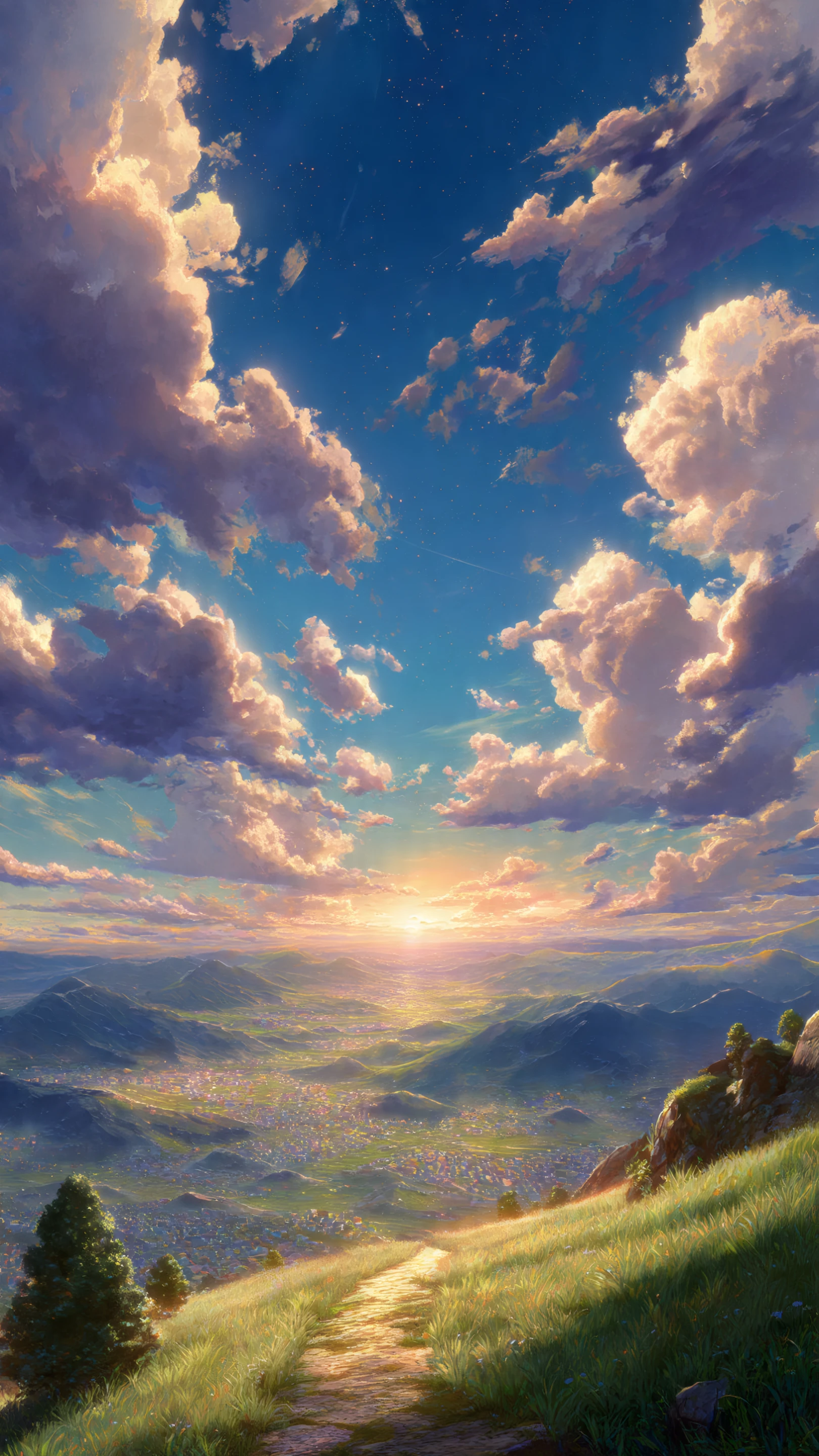 Golden Path at Sunset over Mountain Valley