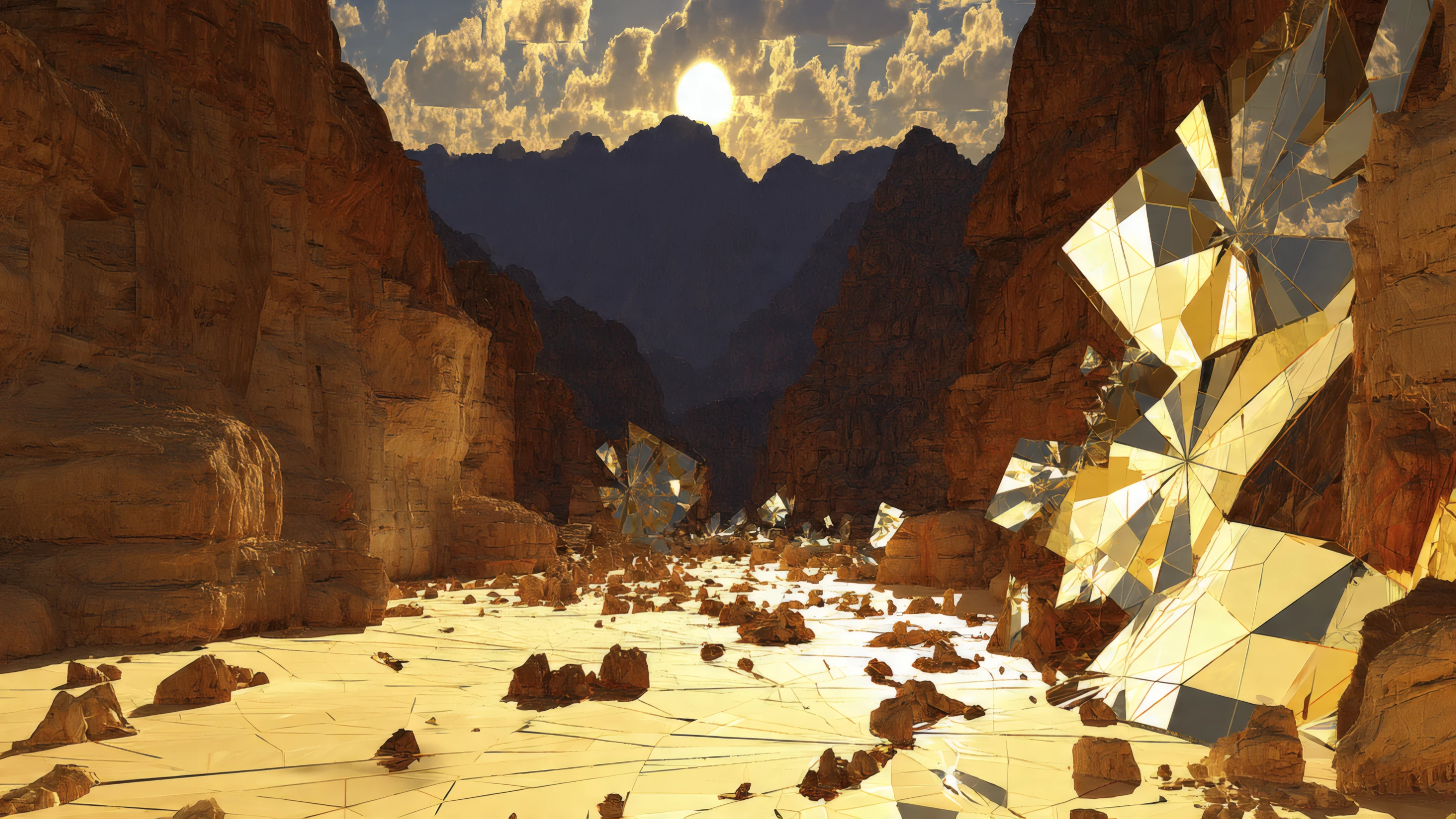 Golden Shards in Desert Canyon at Sunset
