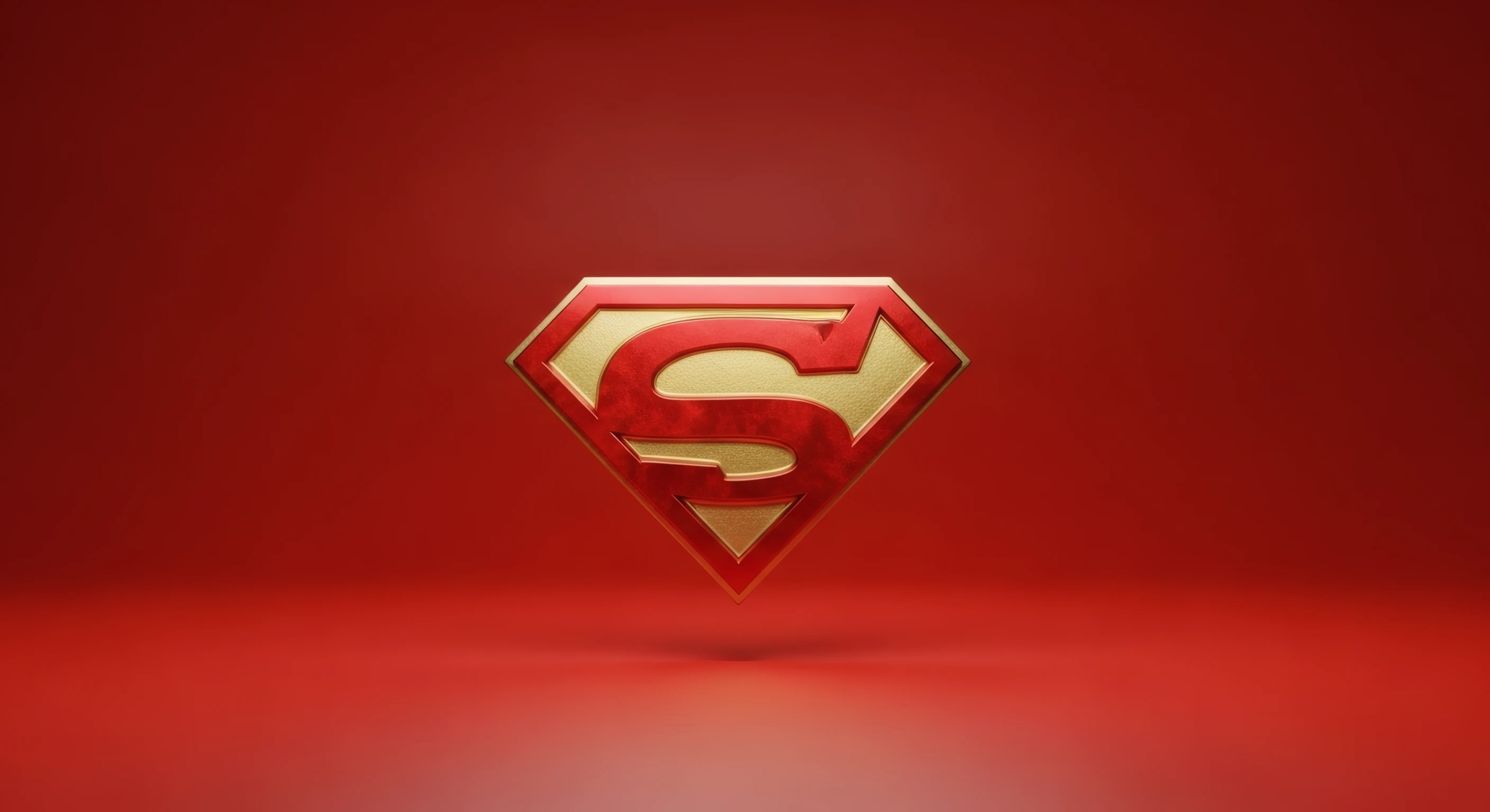 Golden Superman Logo Emblem on Crimson Backdrop