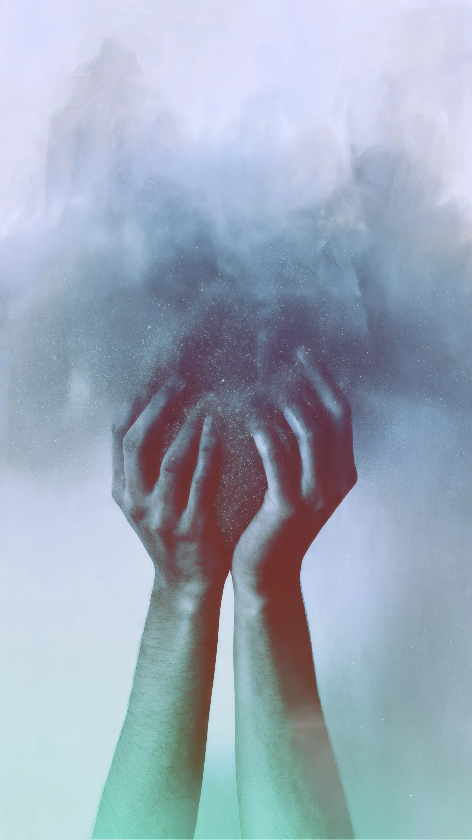 Hands Holding Rising Smoke Abstract Pastel Colors