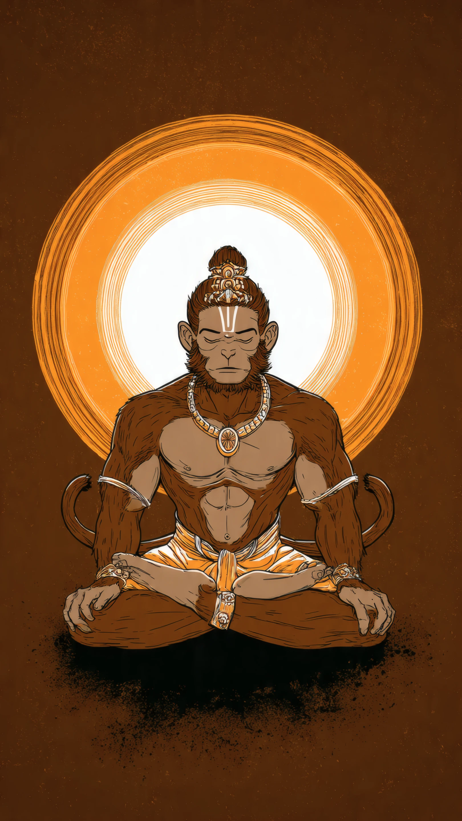 Hanuman Illustration in Meditation Pose with Halo