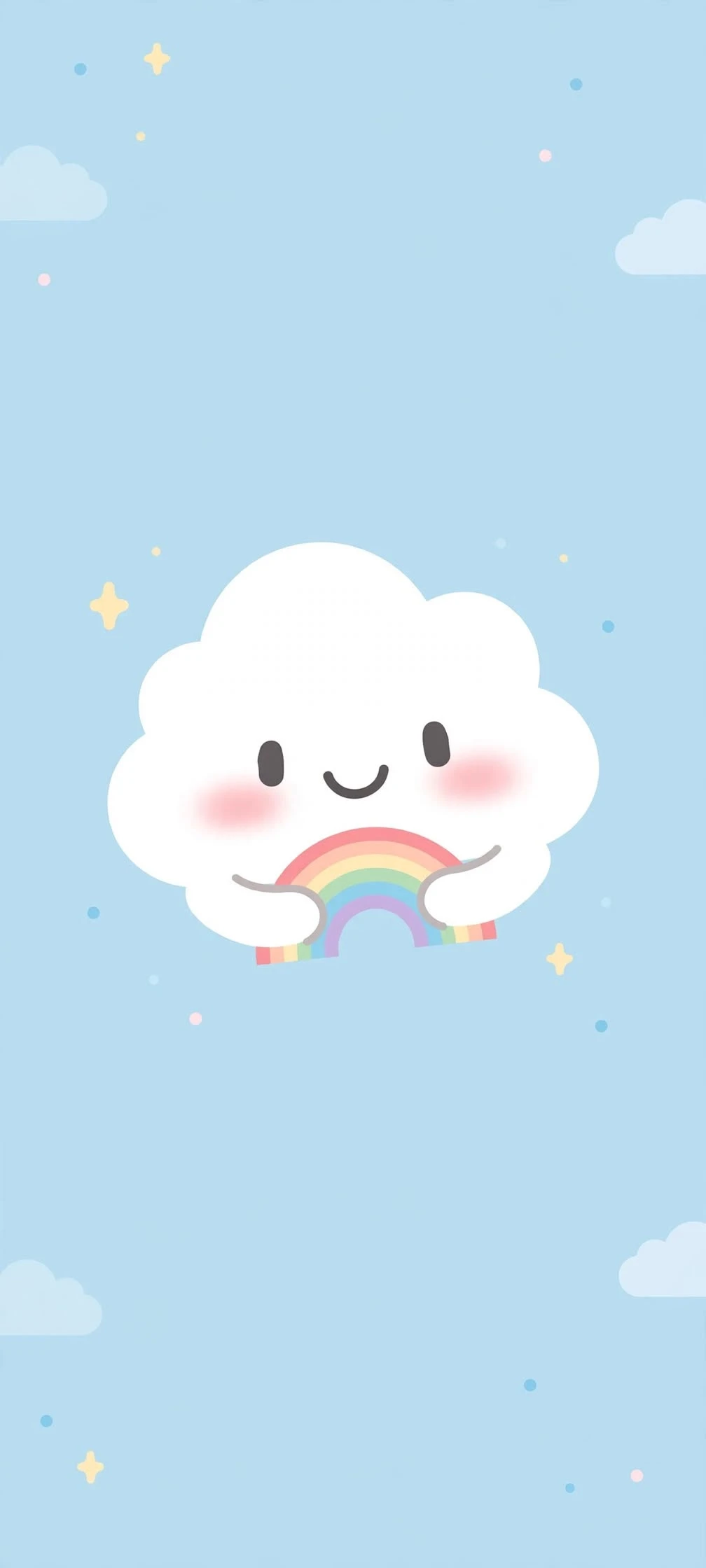 Happy Little Cloud Hugging a Vibrant Rainbow in Pastel Sky Kawaii Art wallpaper 1008x2240