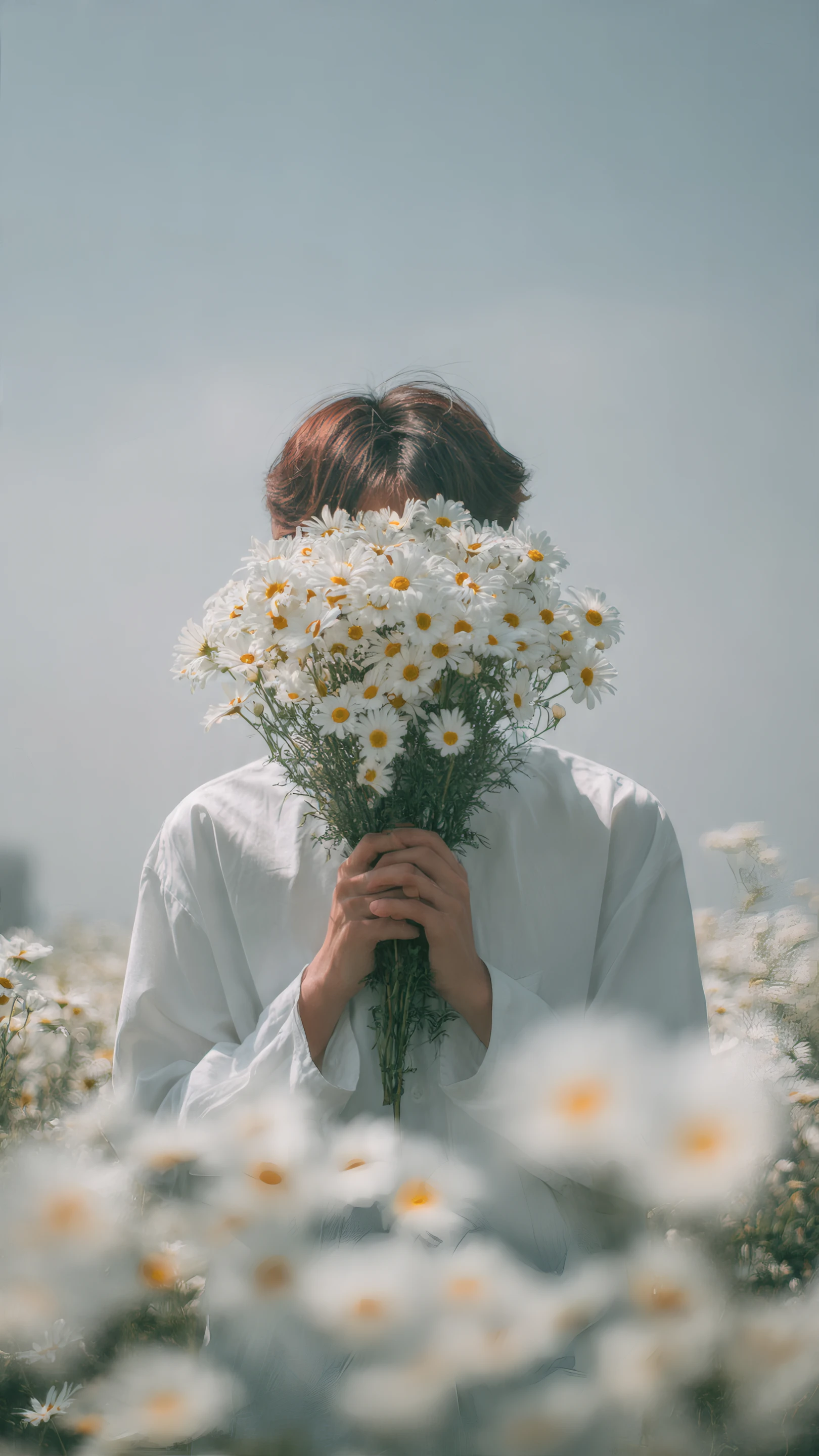 Hidden Face Daisy Bouquet in a Dreamy Field