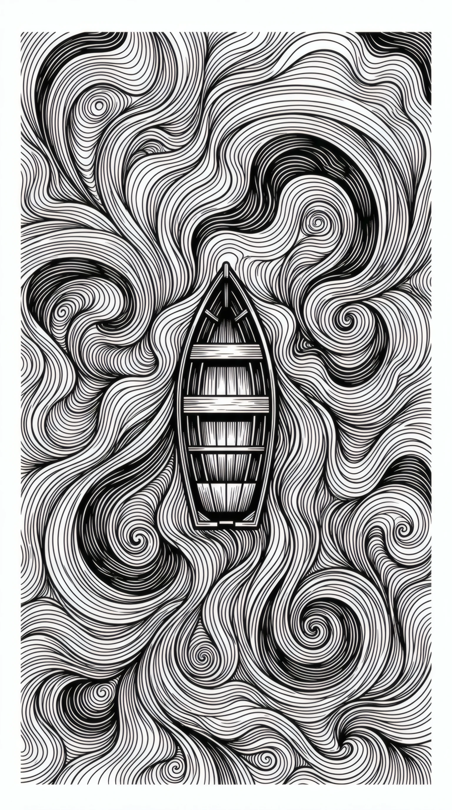 Hypnotic Boat Ride Swirling Lines in Monochrome