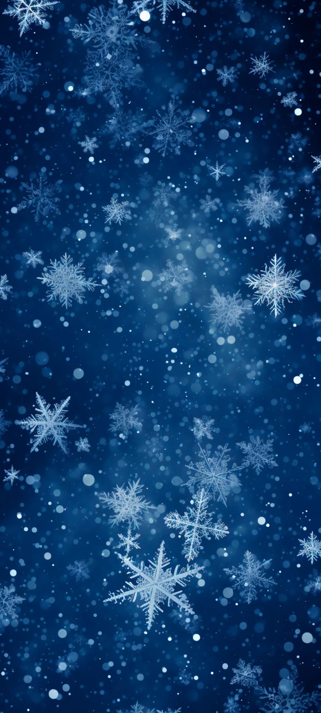Icy Blue Delicate Snowflakes Falling Gently