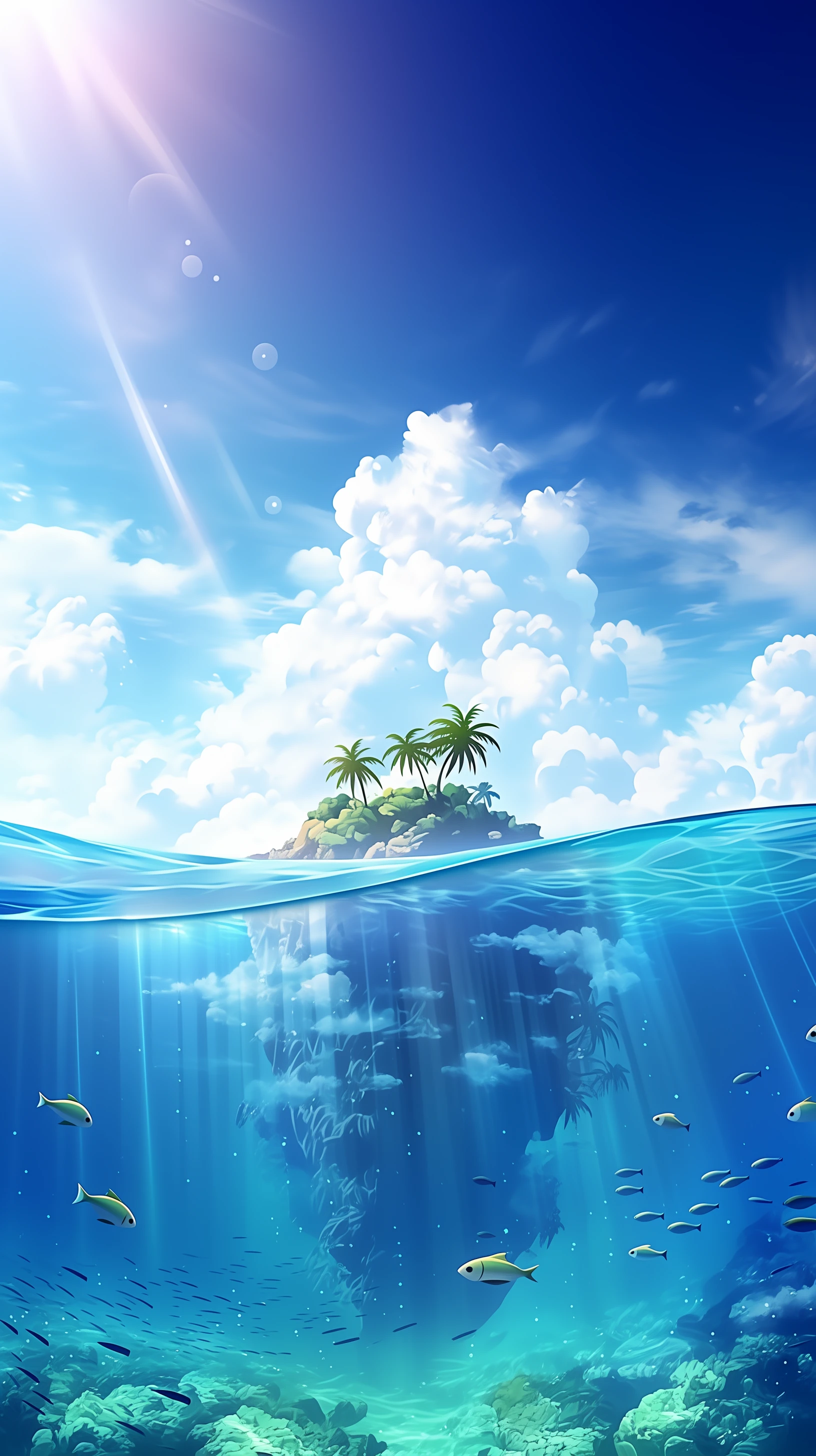 Idyllic Tropical Island Scene with Underwater View