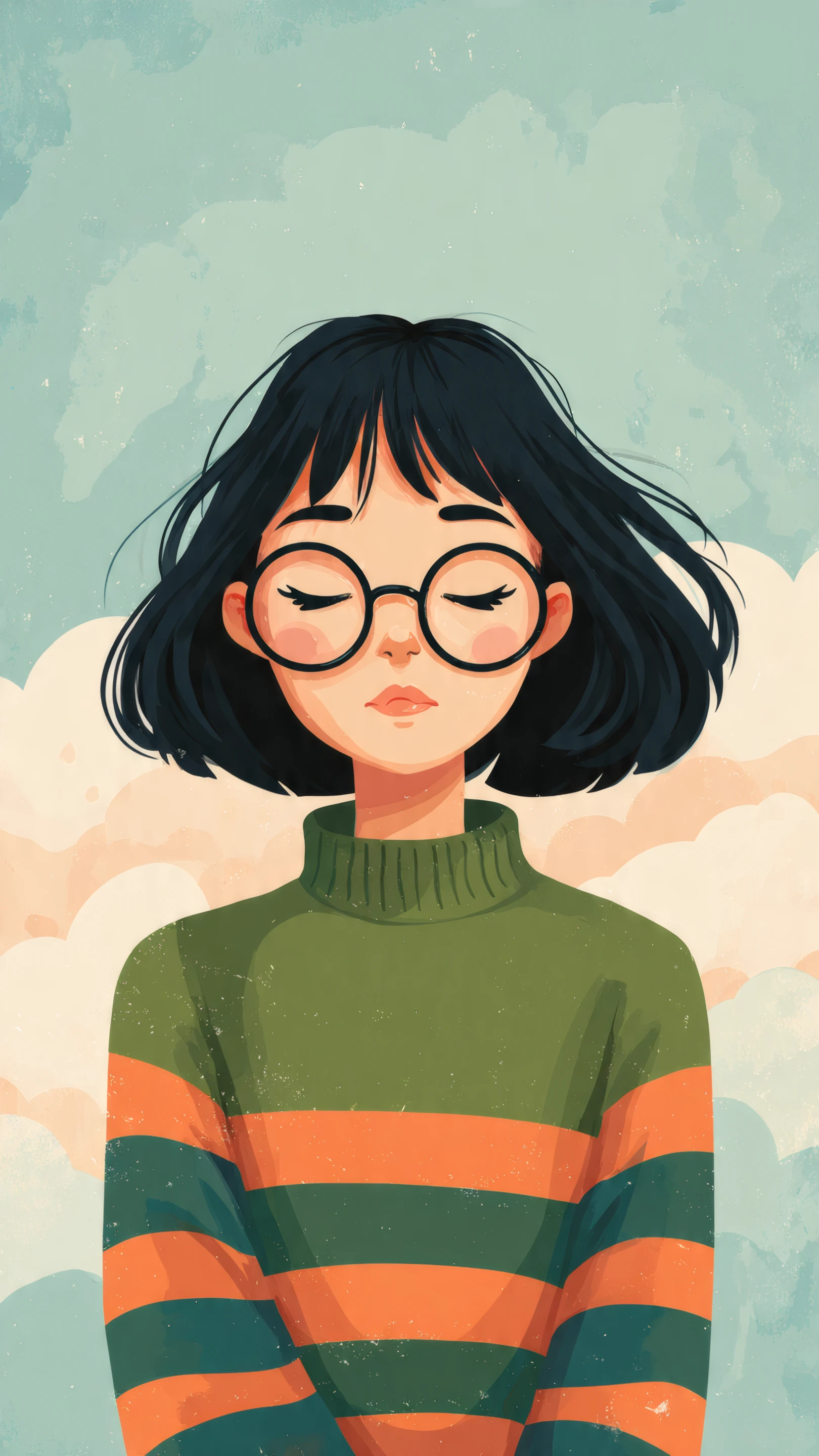 Illustration of a Girl in Glasses with Eyes Closed