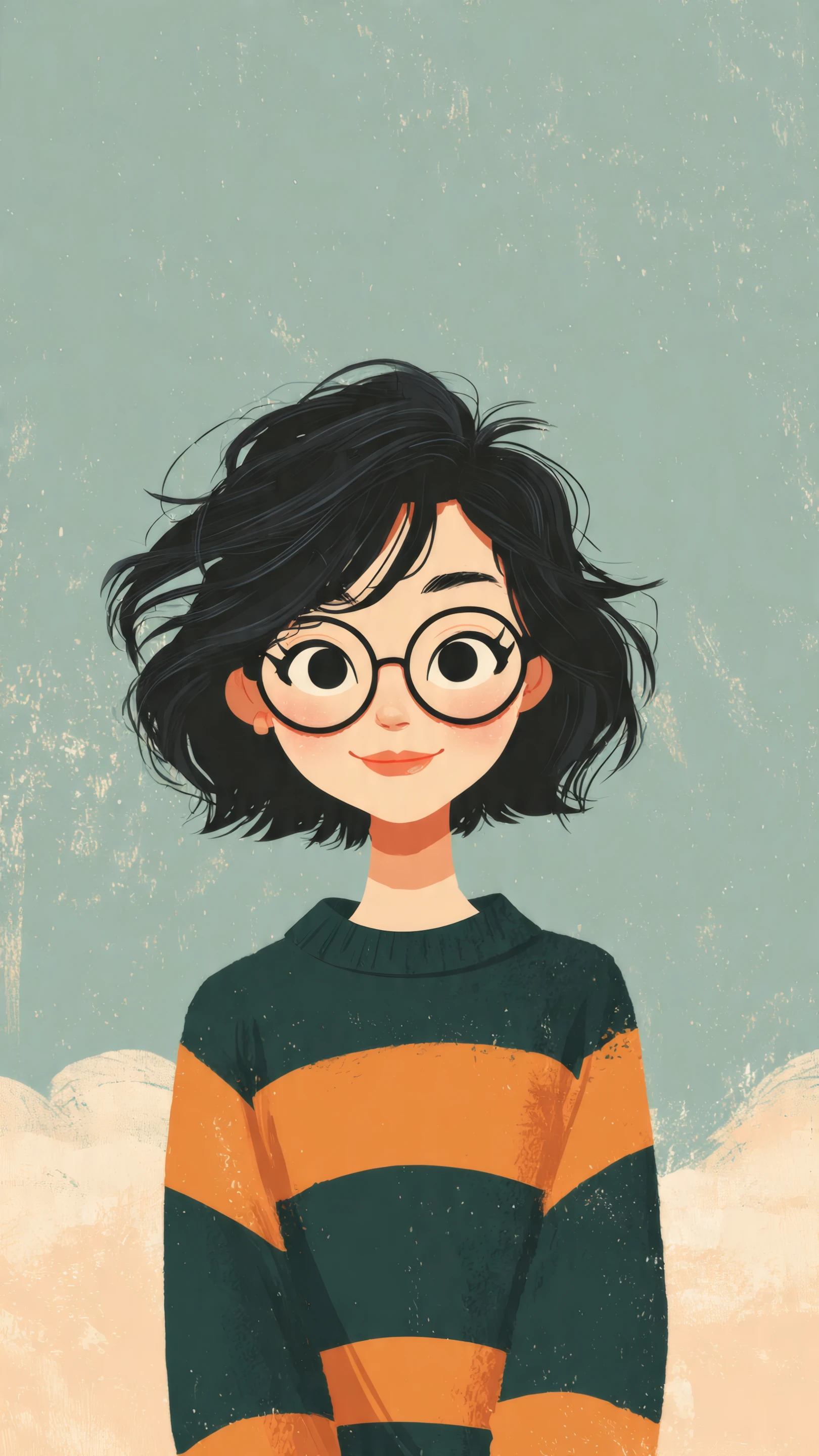 Illustration of a Girl with Round Glasses and Sweater