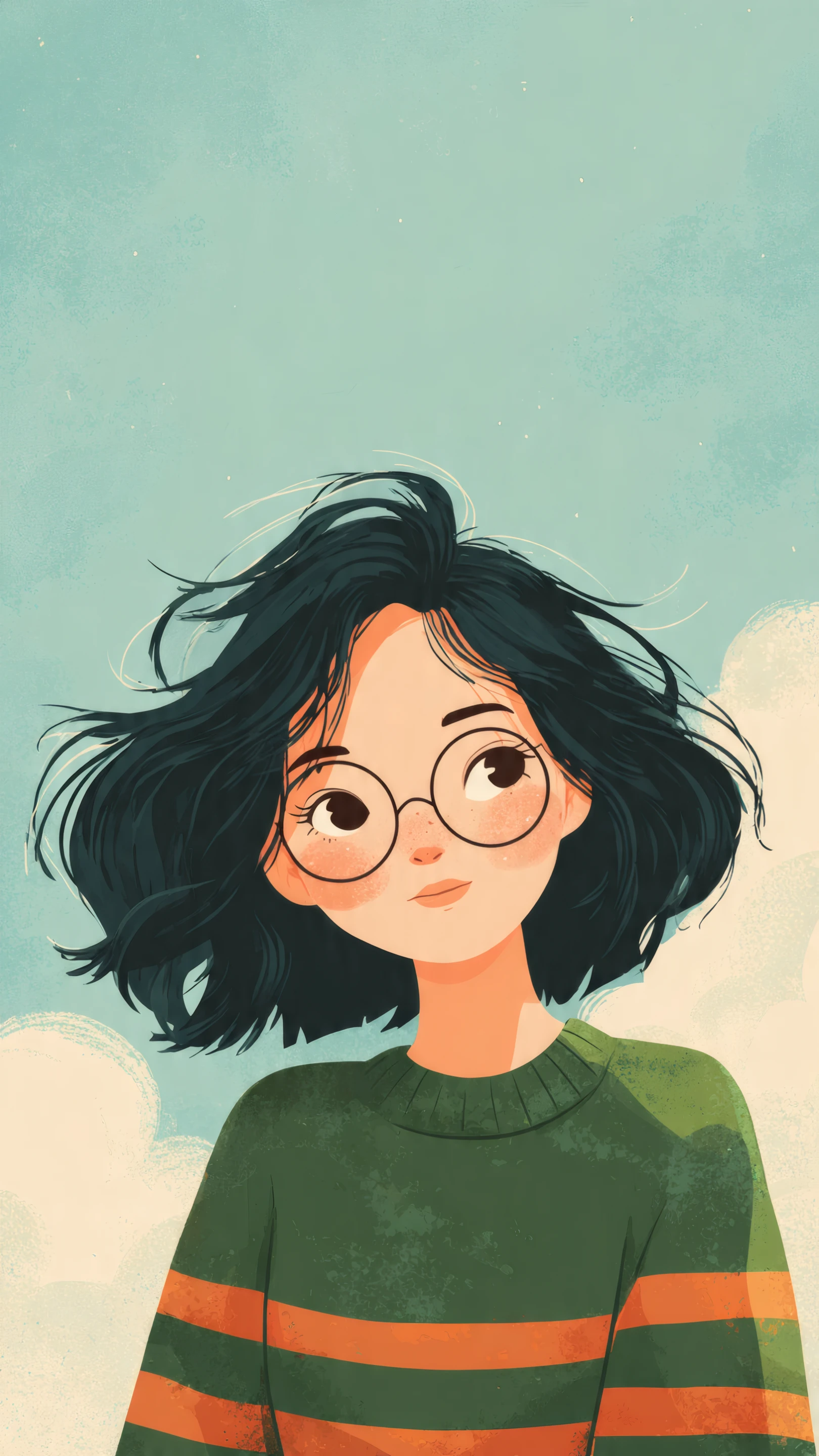 Illustration of a Girl with Round Glasses and Sweater
