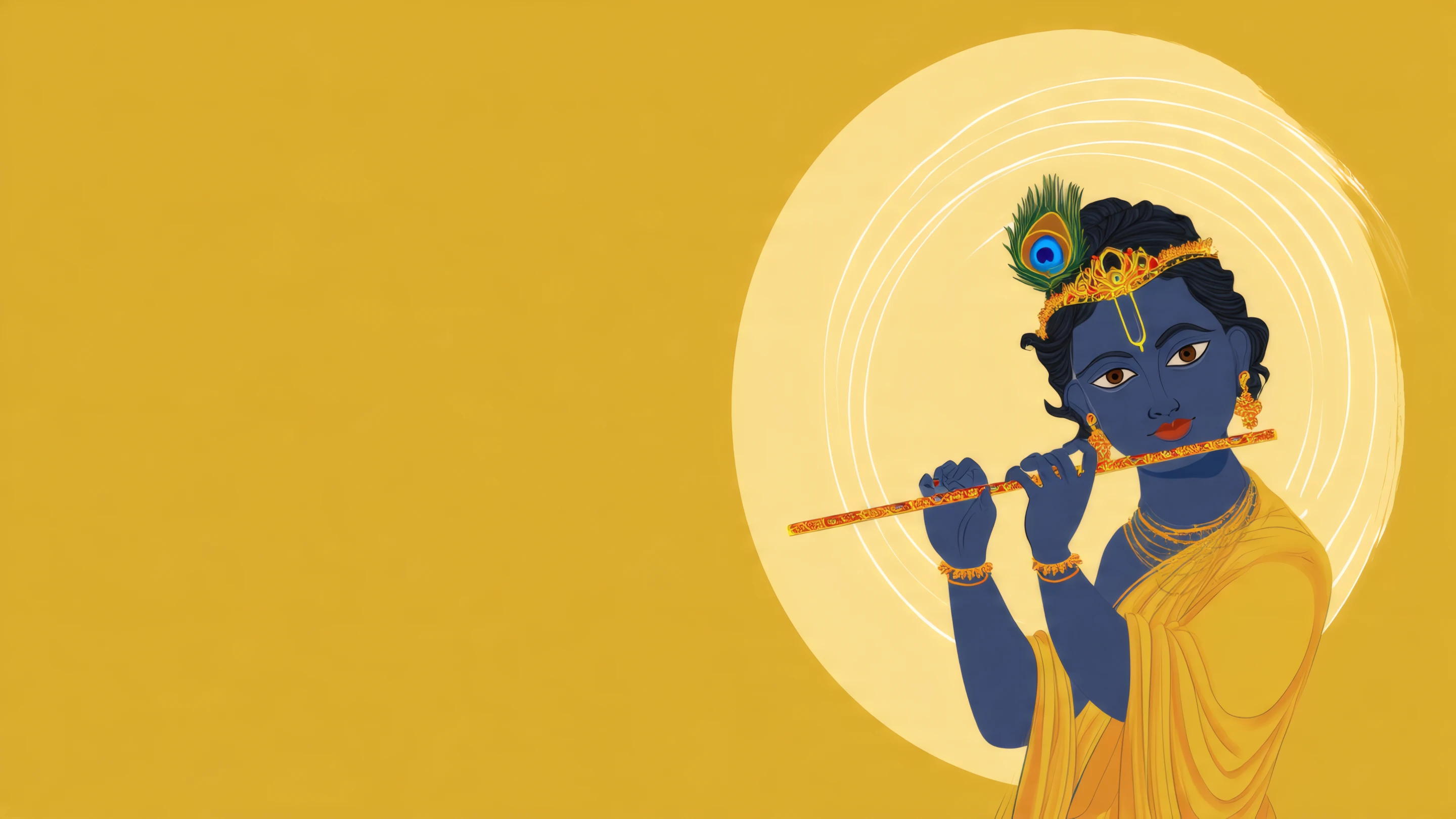 Illustration of Krishna with Flute on Golden Background