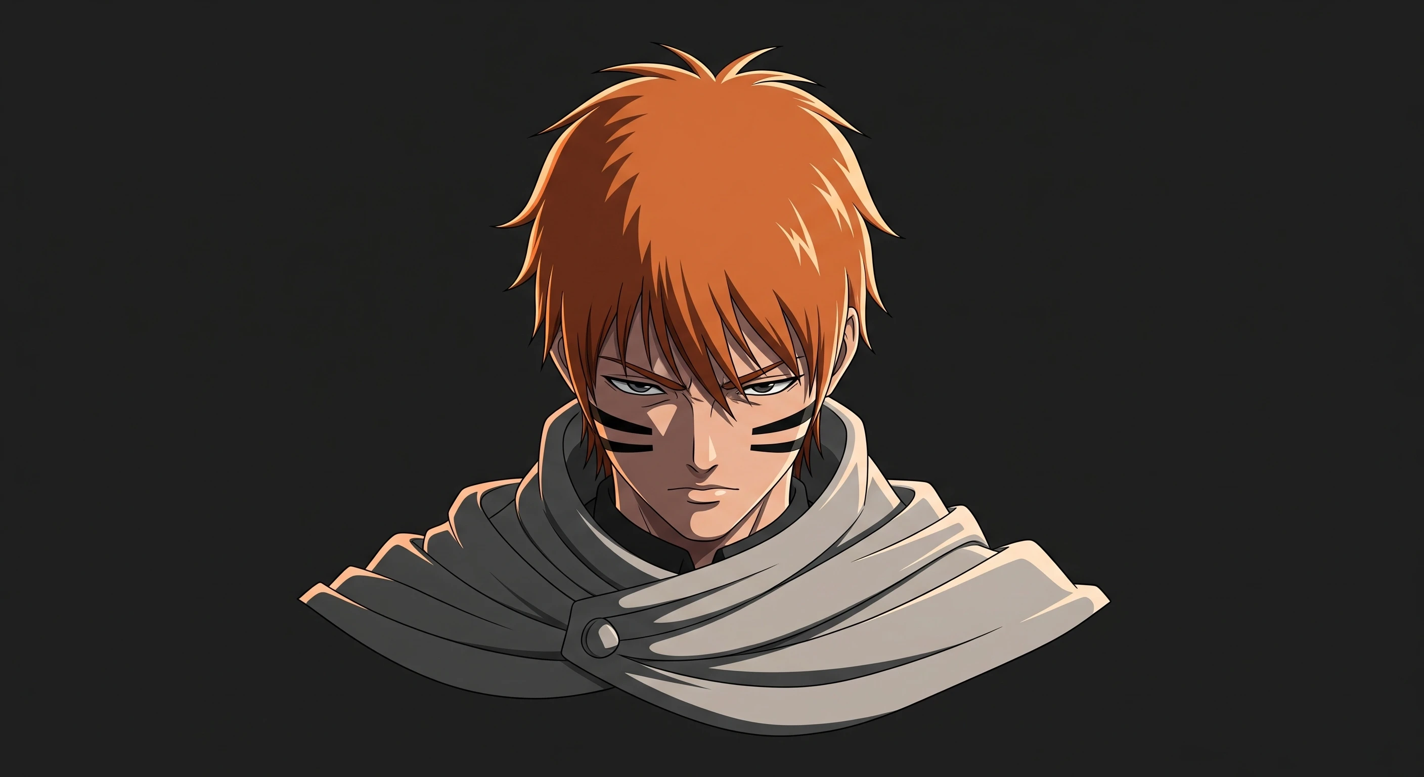 Intense Anime Character with Orange Hair and Markings