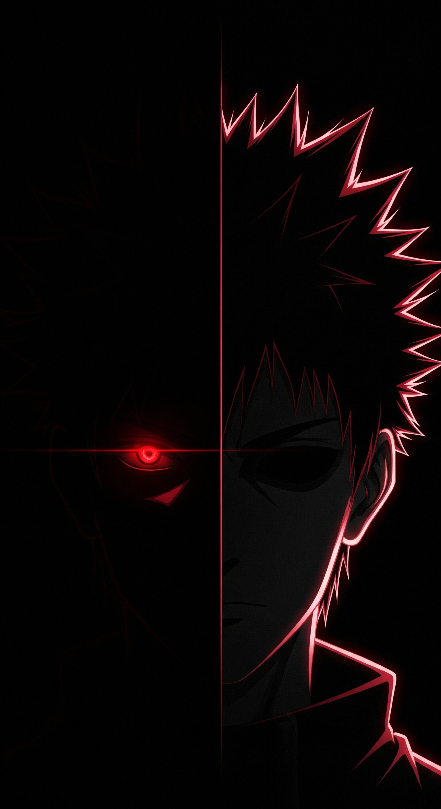 Intense Anime Gaze in Scarlet and Shadow