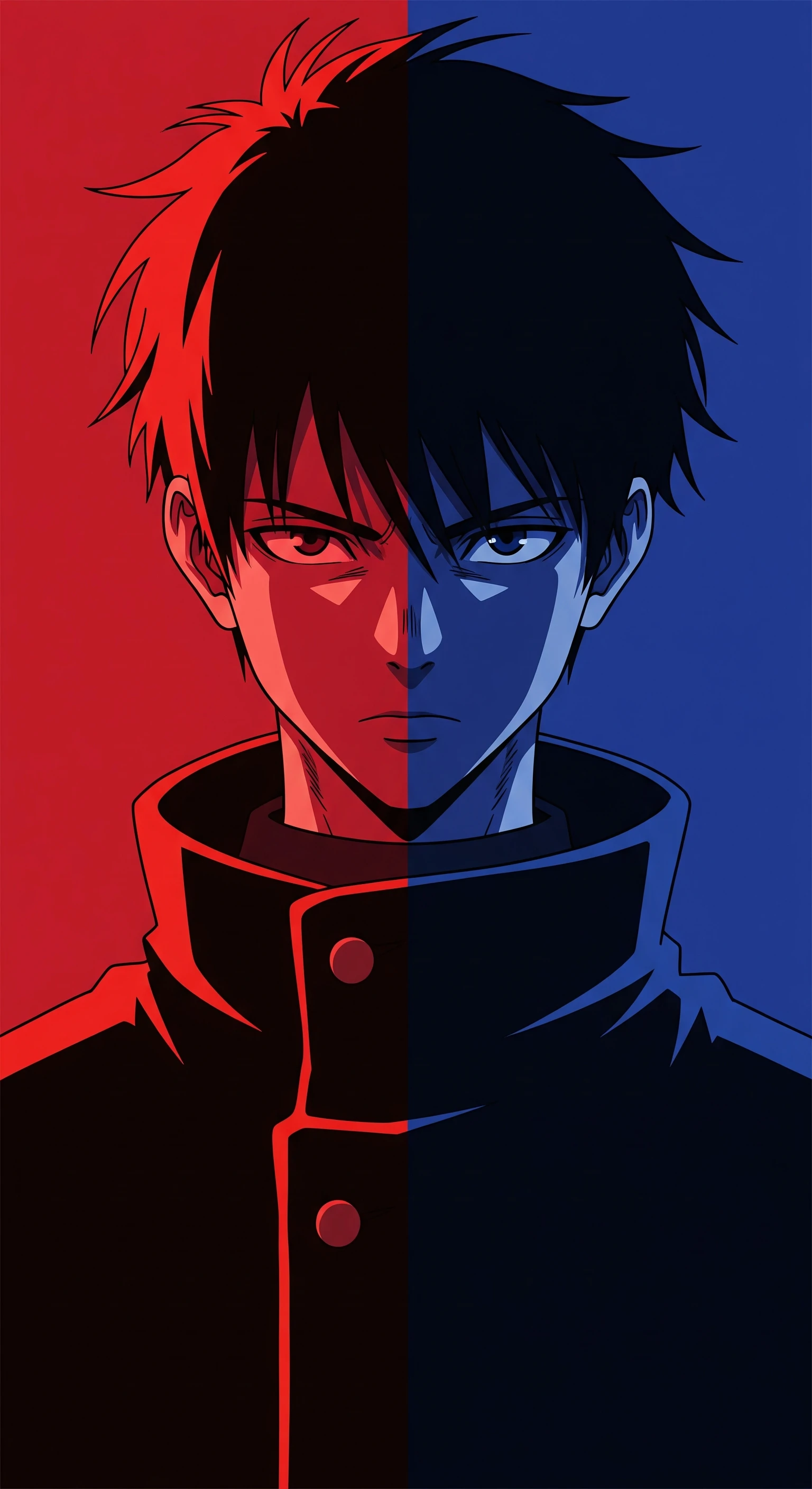 Intense Anime Hero Split Red and Blue